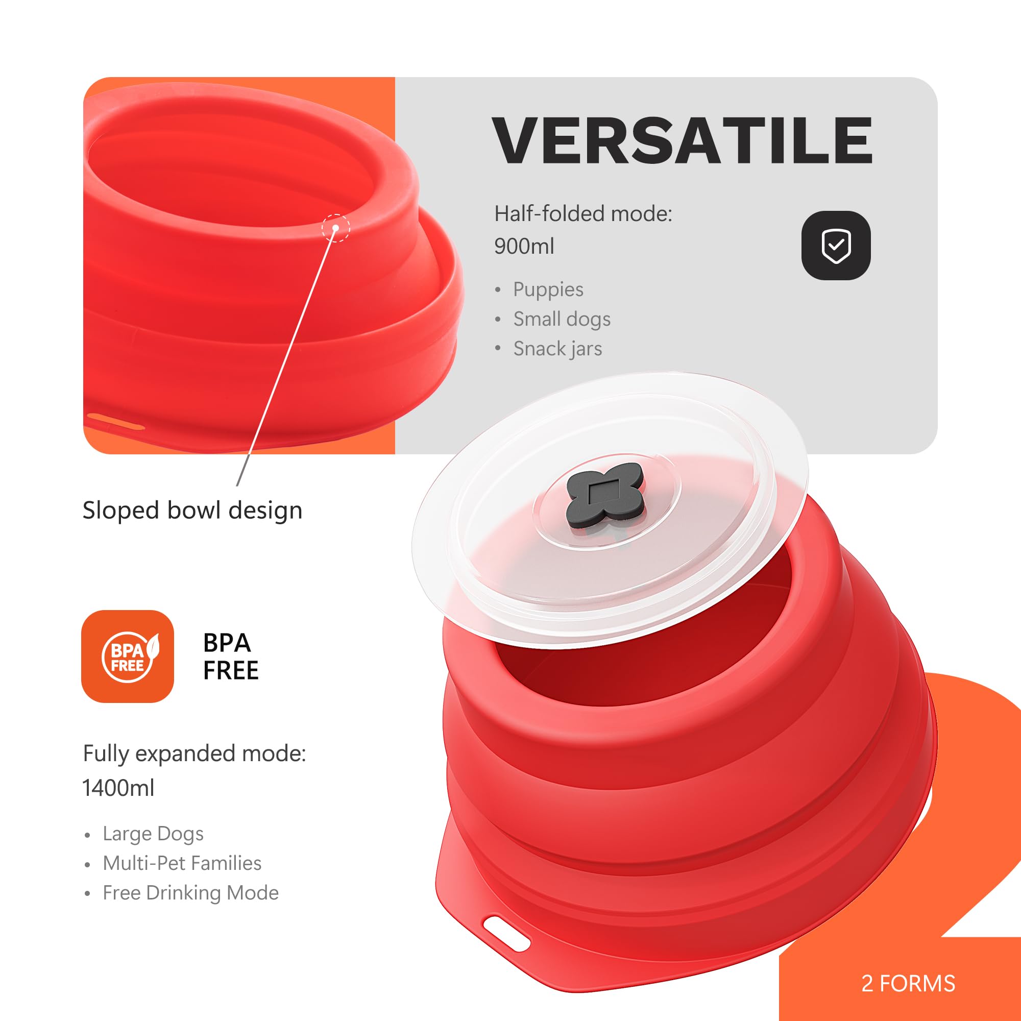 Li&Zhao Collapsible Dog Bowls - Silicone Travel Dog Bowls With Cover Lids Portable Expandable Pet Bowl Portable Water For Dog Ca