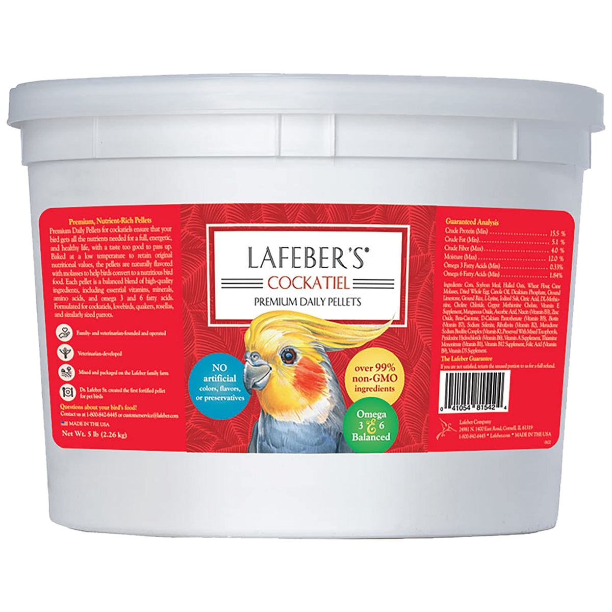 Lafeber'S Premium Daily Diet Pellets Pet Bird Food, Made With Non-Gmo And Human-Grade Ingredients, For Cockatiels, 5 Lb