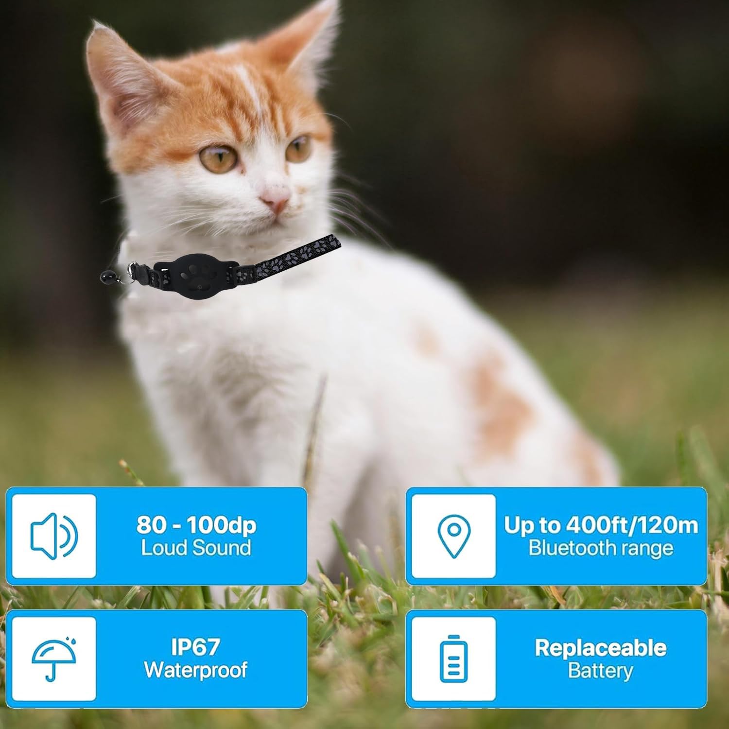 EGLANCLIFM Cat Tracker GPS Collar - Waterproof Pet Locator, Compatible with Apple Find My, No Monthly Fee, Ideal for Cats of All Sizes