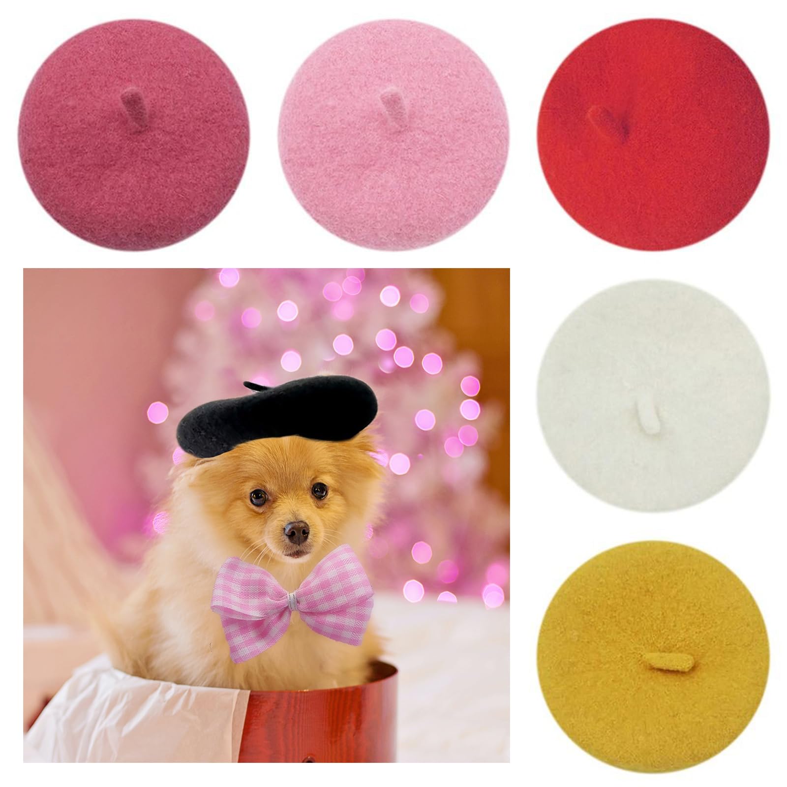 Dog Cat Beret Wool Hat Cute Dog Ear Muffs Cap Headband Pet French Beret Cap For Cat Christmas Costume Hair Accessory Photo Props