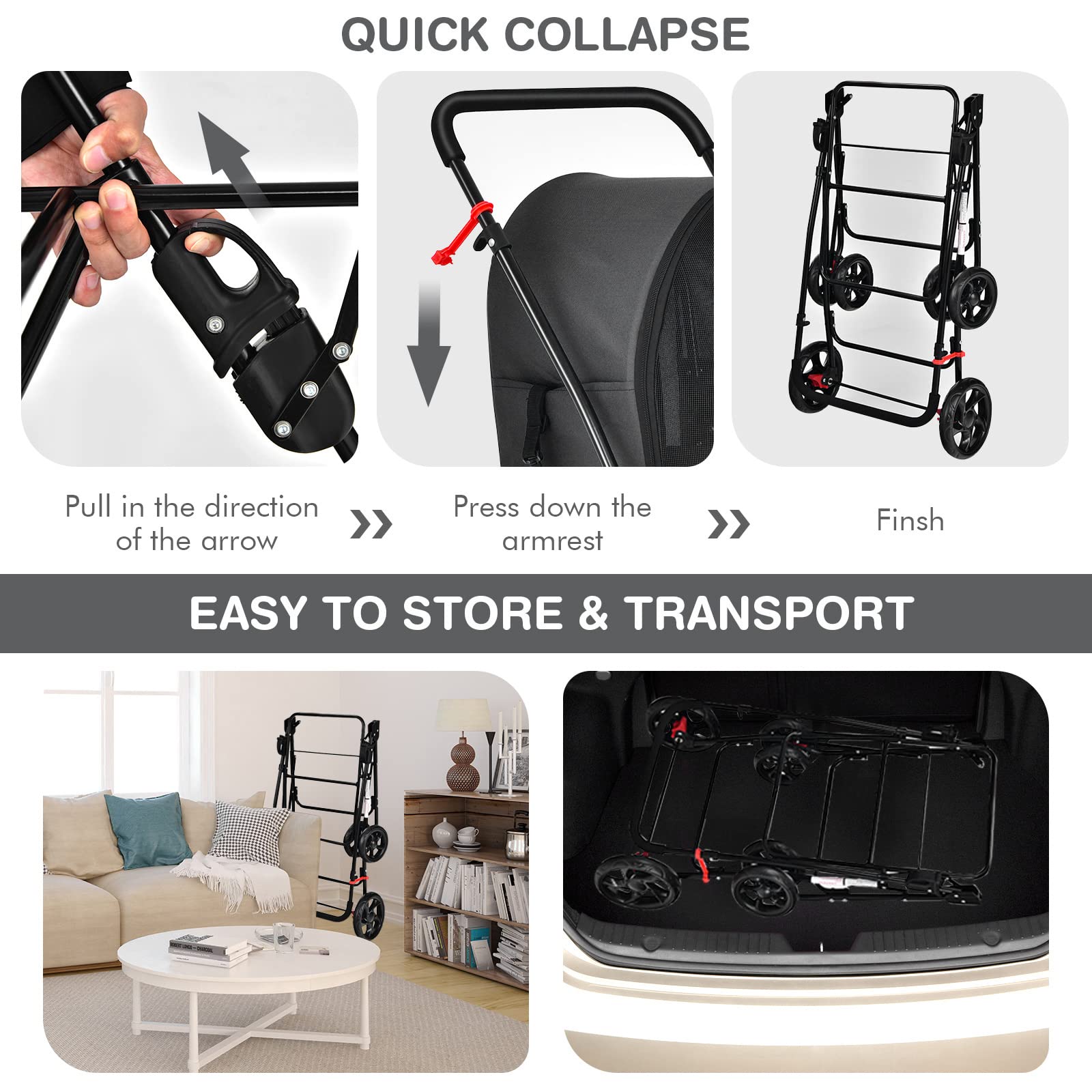 Giantex Double Pet Stroller With 2 Detachable Carrier Bags, Safety Belt, 4 Lockable Wheels Cat Stroller Travel Carrier Strolling Cart, Folding Dog Stroller For Small Medium Dogs Cats Puppy (Black)