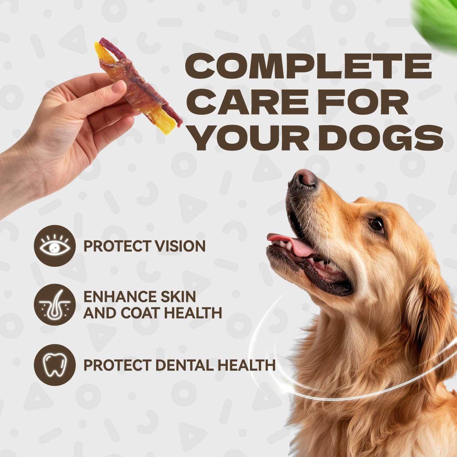 KUADELRO Sweet Potato Dog Treats, Duck Wrapped Double Sweet Potato Dog Jerky Low Fat Training Treats Healthy Chews for Small Med