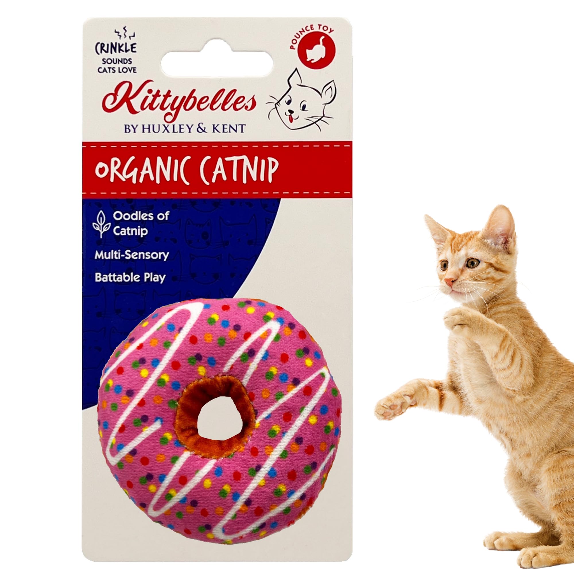Huxley & Kent Plush Cat Toy - Strawberry Donut - Strong Catnip Filled - Plush Interactive Kitten And Cat Toy With Catnip And Cri