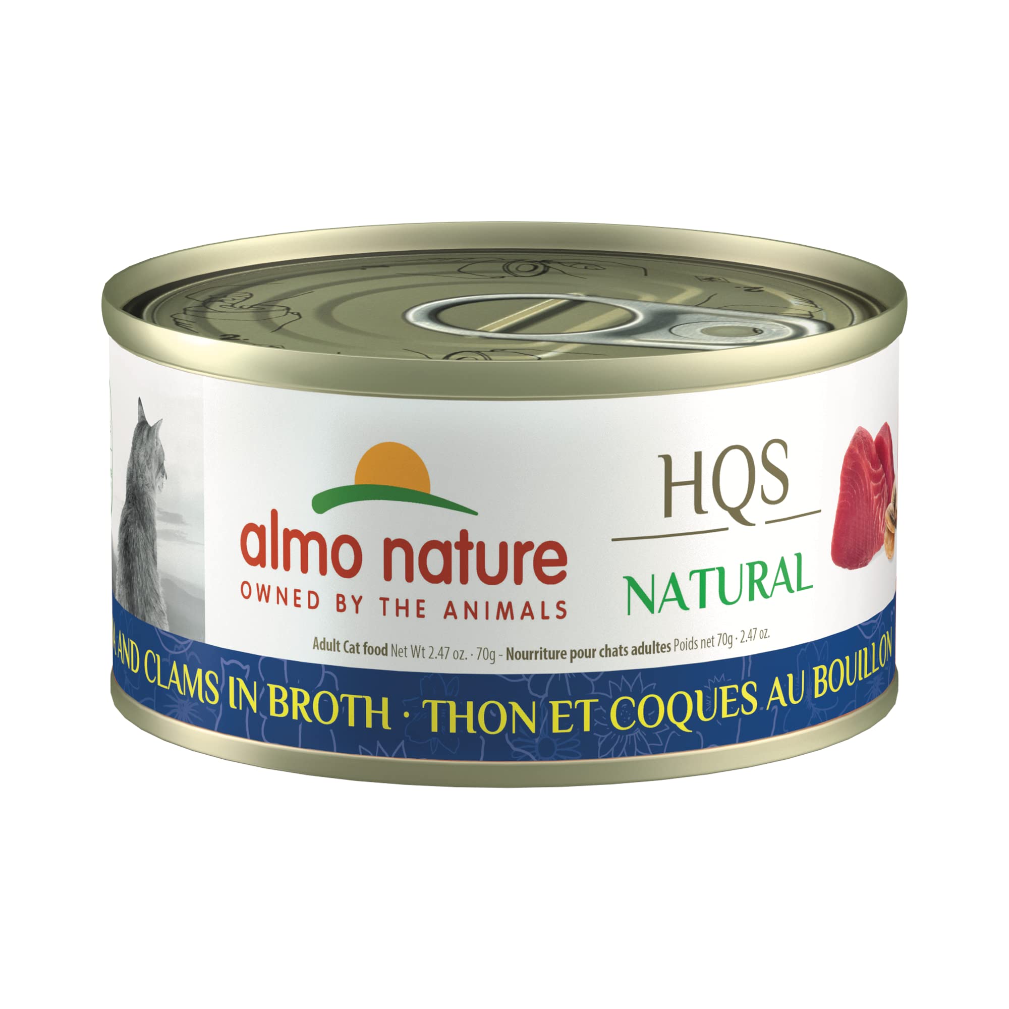 almo nature HQS Natural Tuna with Clams, Additive Free, Grain Free Adult Cat Canned Wet Food, Flaked., 24 x 70g/2.47 oz
