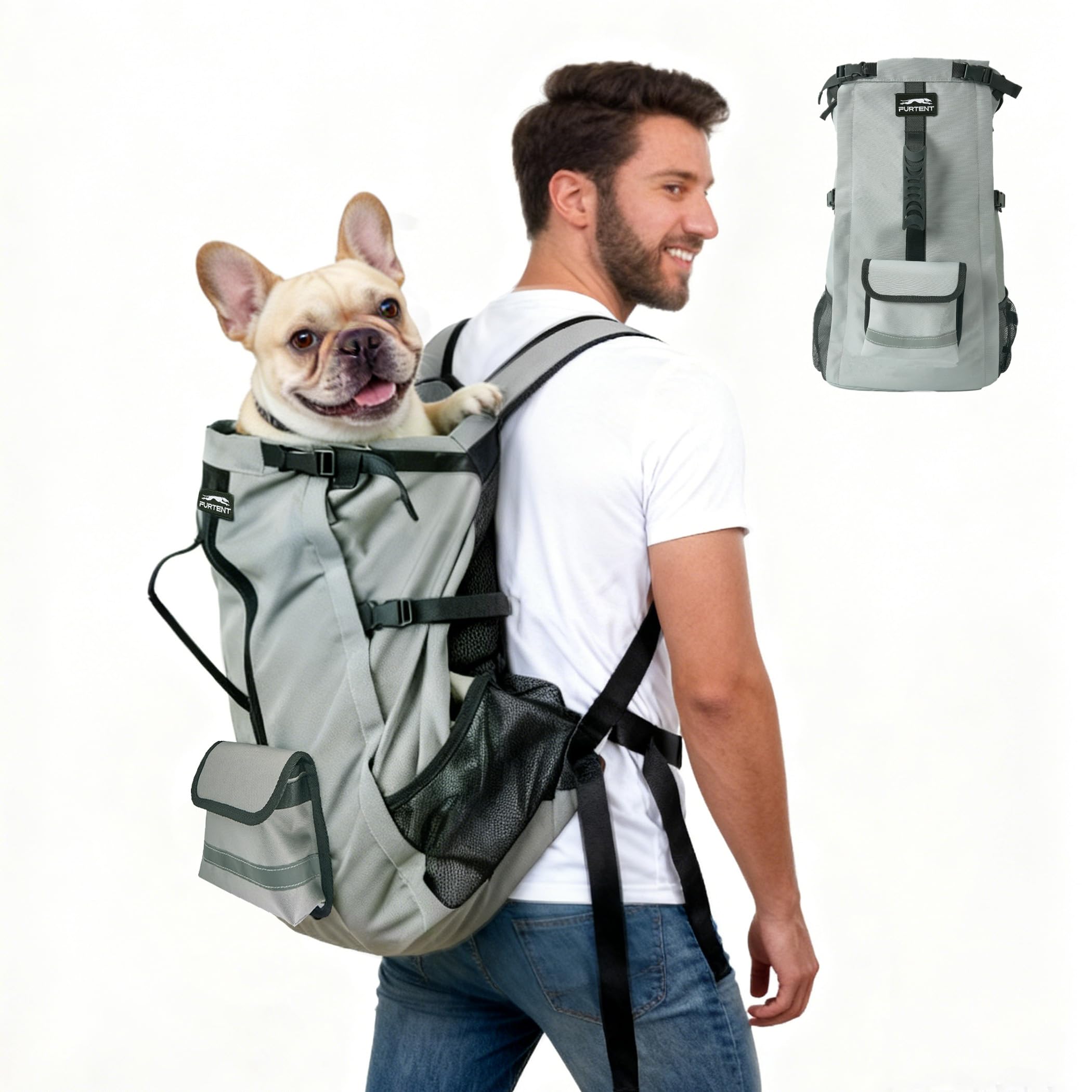 Furtent Dog Backpack Carrier, Ergonomic Pet Travel Bag, Suitable for Medium and Large Dogs, Built-in Leash and Adjustable Buckle