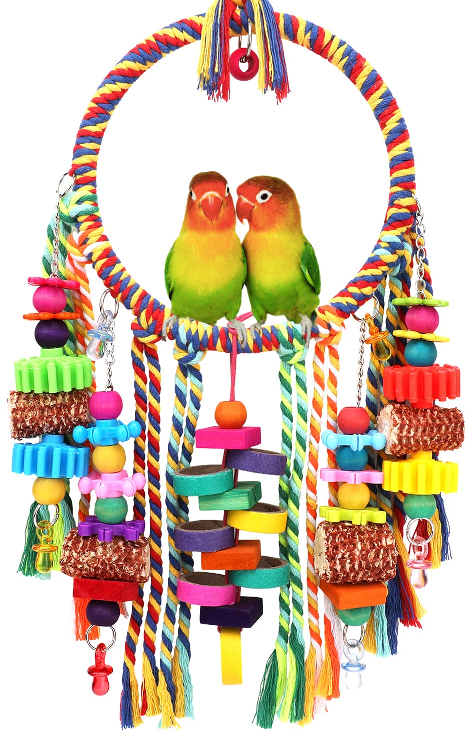 Bird Toys Bird Rope Ring Swing Perch With Corn Cob Cardboard Bagels Wooden Blocks Chewing Toys For Parakeets,Cockatiels,Conure,L
