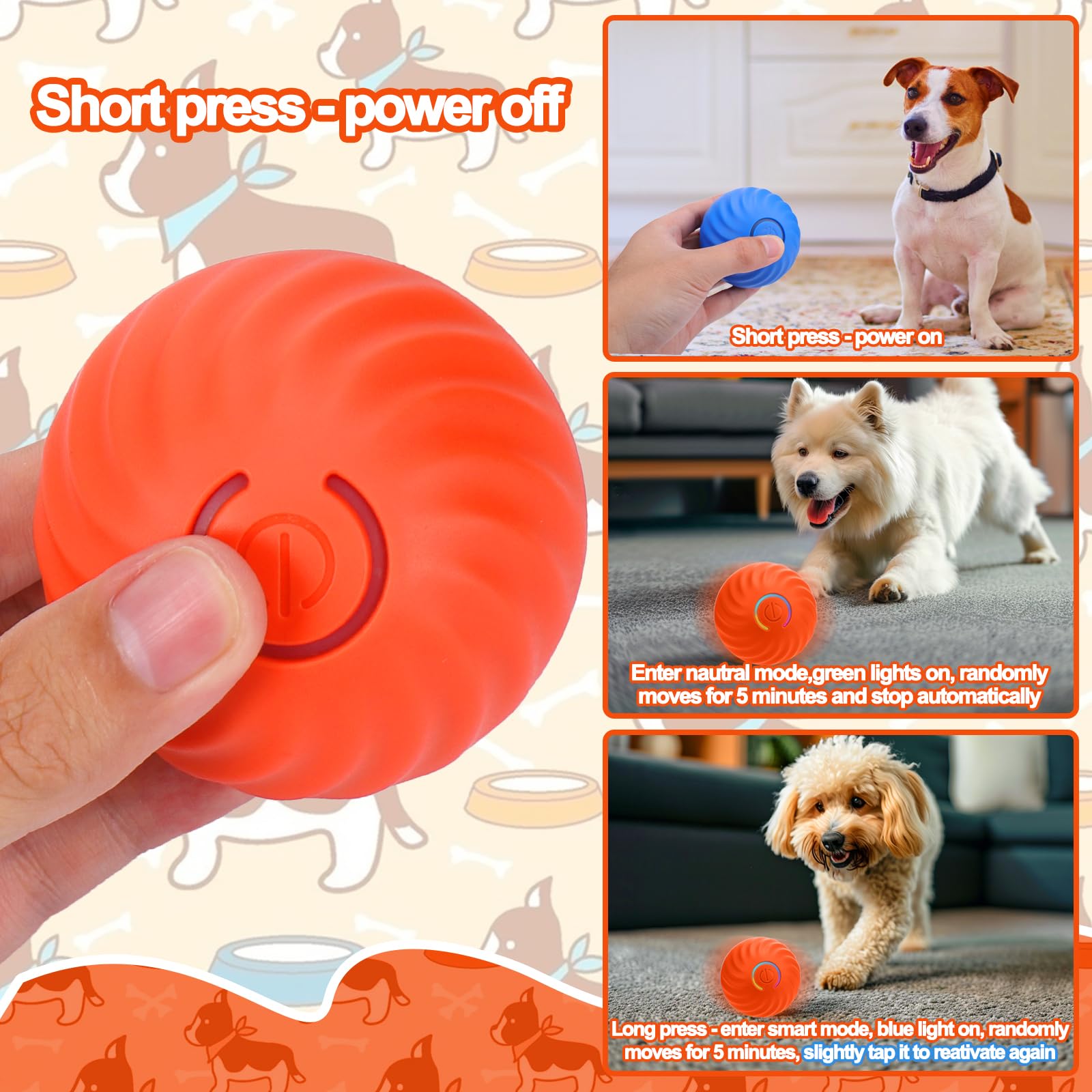Interactive Dog Toys Ball, Self Rolling Dog Ball with Cover Anti-Chewer for Small/Medium/Large Puppy Pet Toys, Active Rolling Ba