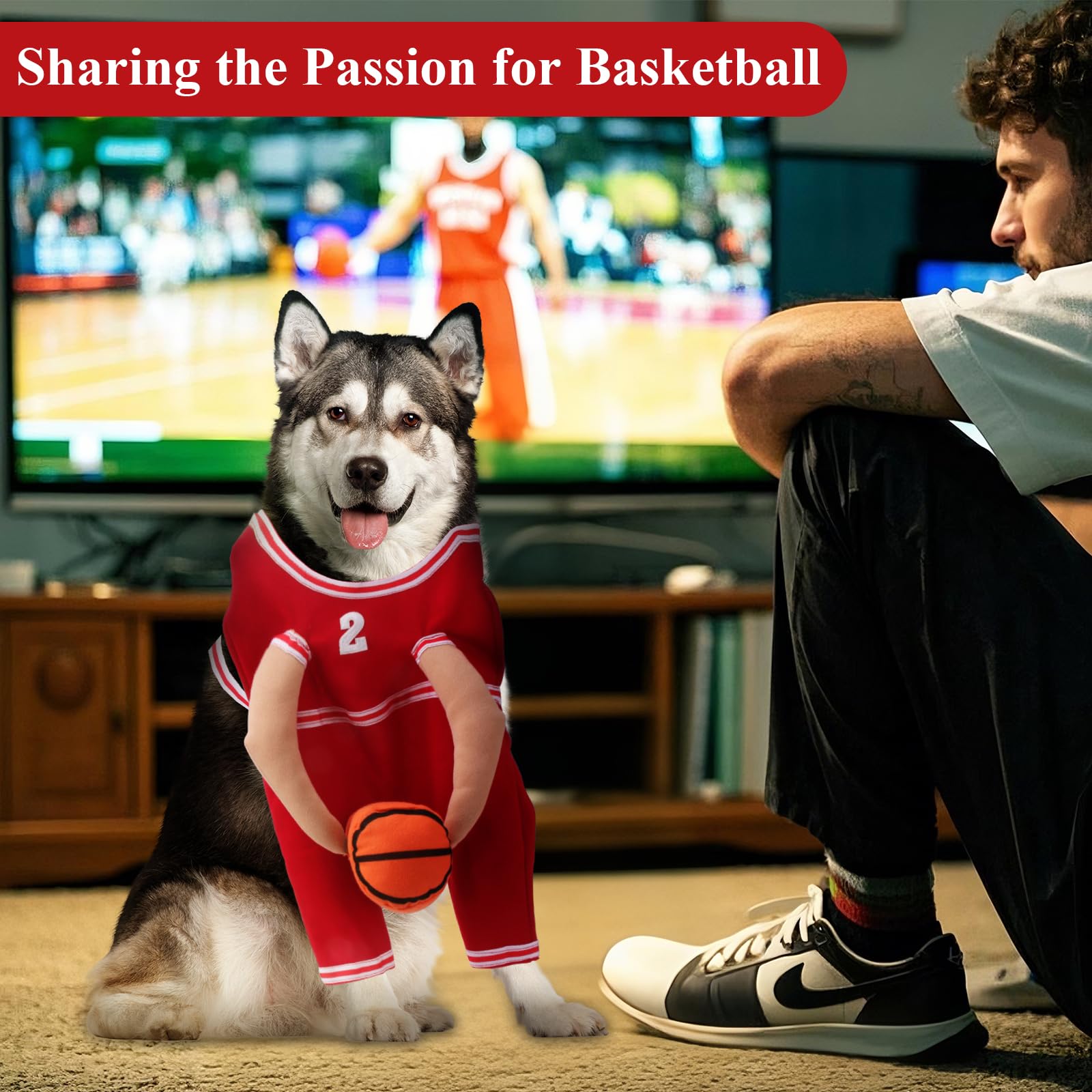 Mewzoo Dog Basketball Costume With Ball - Adjustable Funny Pet Sports Outfits For Easter, Cute Cosplay Clothes For Small Medium