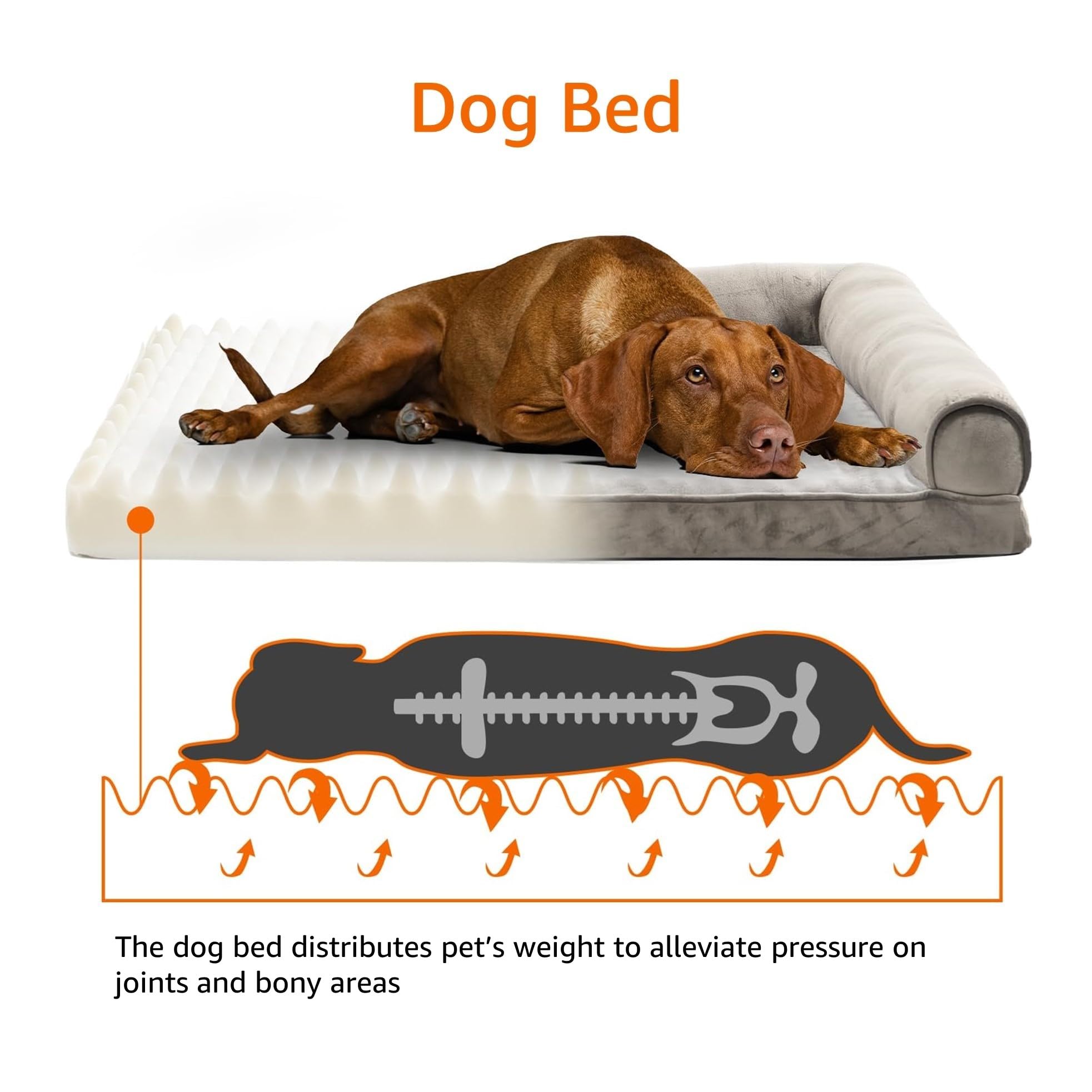 Amazon Basics Orthopedic Dog Bed Medium - Couch Style, Machine Washable, Non-Skid Removable Cover, 44'' X 35'' X 8'', Brown