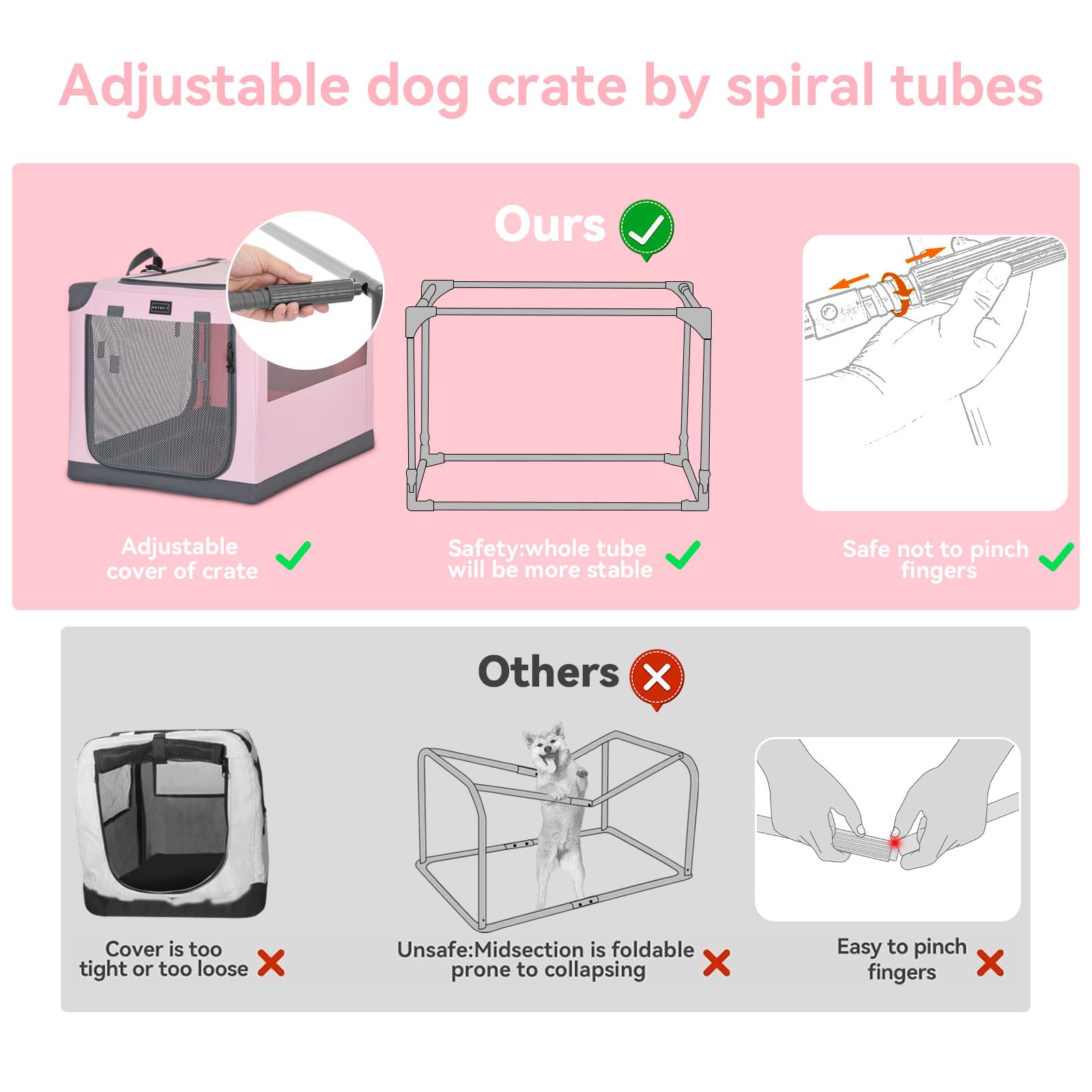 Petsfit Soft Sided Dog Crate, With Patented Adjustable Fabric Cover, Chewproof & Lockable Mesh Doors, Waterproof Base Collapsibl