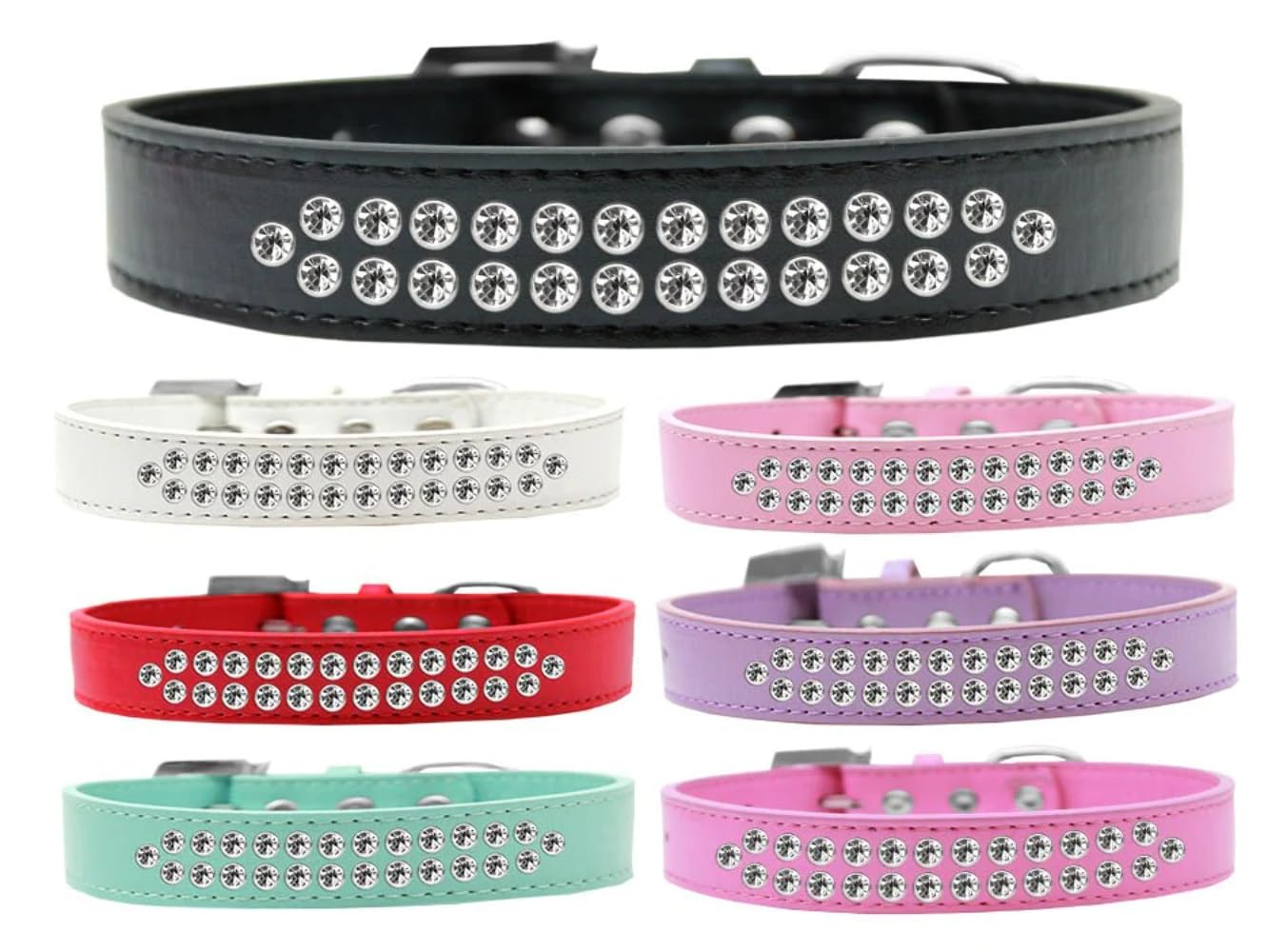 Dog, Puppy & Pet Fashion Collar, Two Row Clear Crystal Rimsets Aqua 14