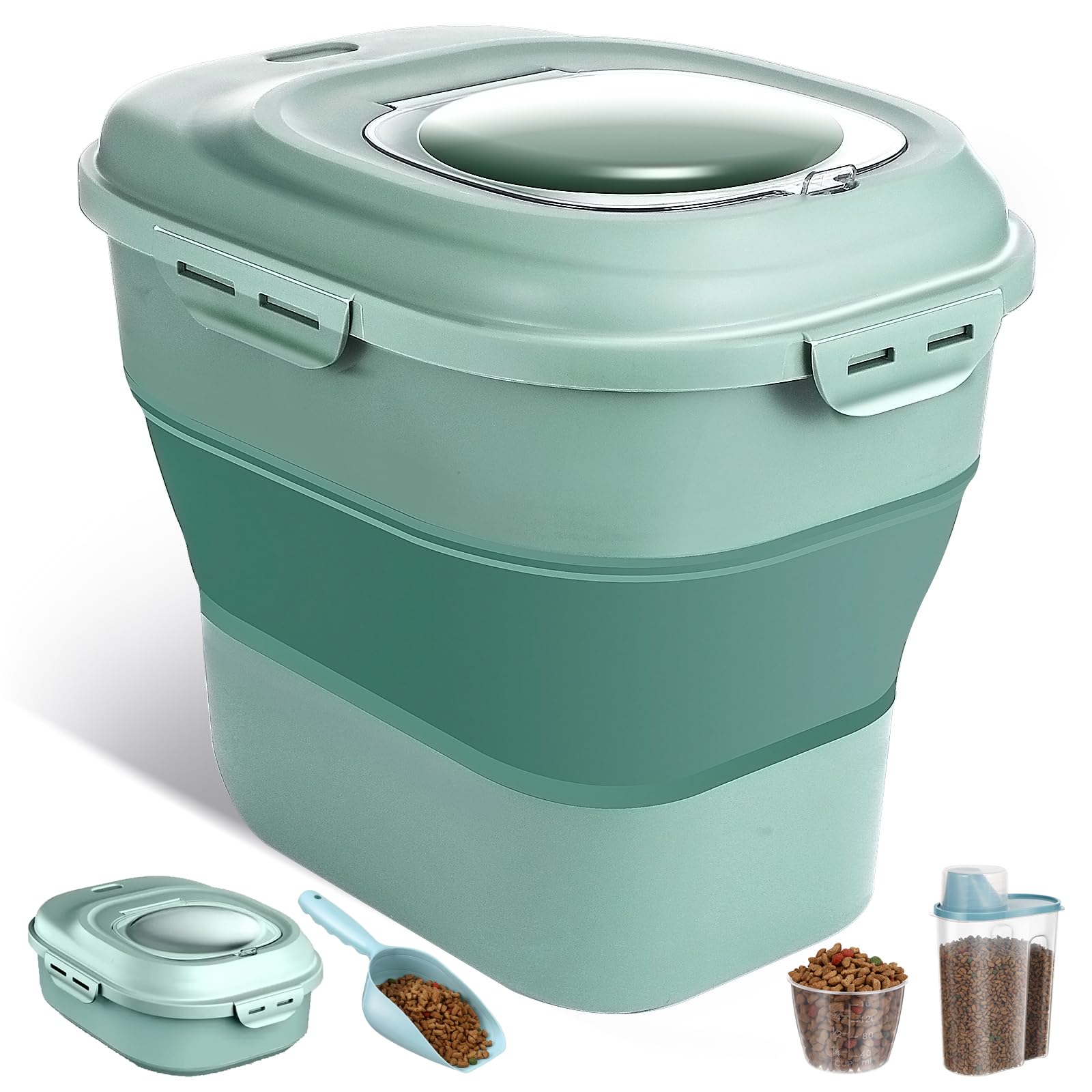 ANVS Dog Food Storage Container-Up to 30Lbs Collapsible Dog Food Container with Airtight Lids, Scoop and 2.5L Small Pet Food Sto