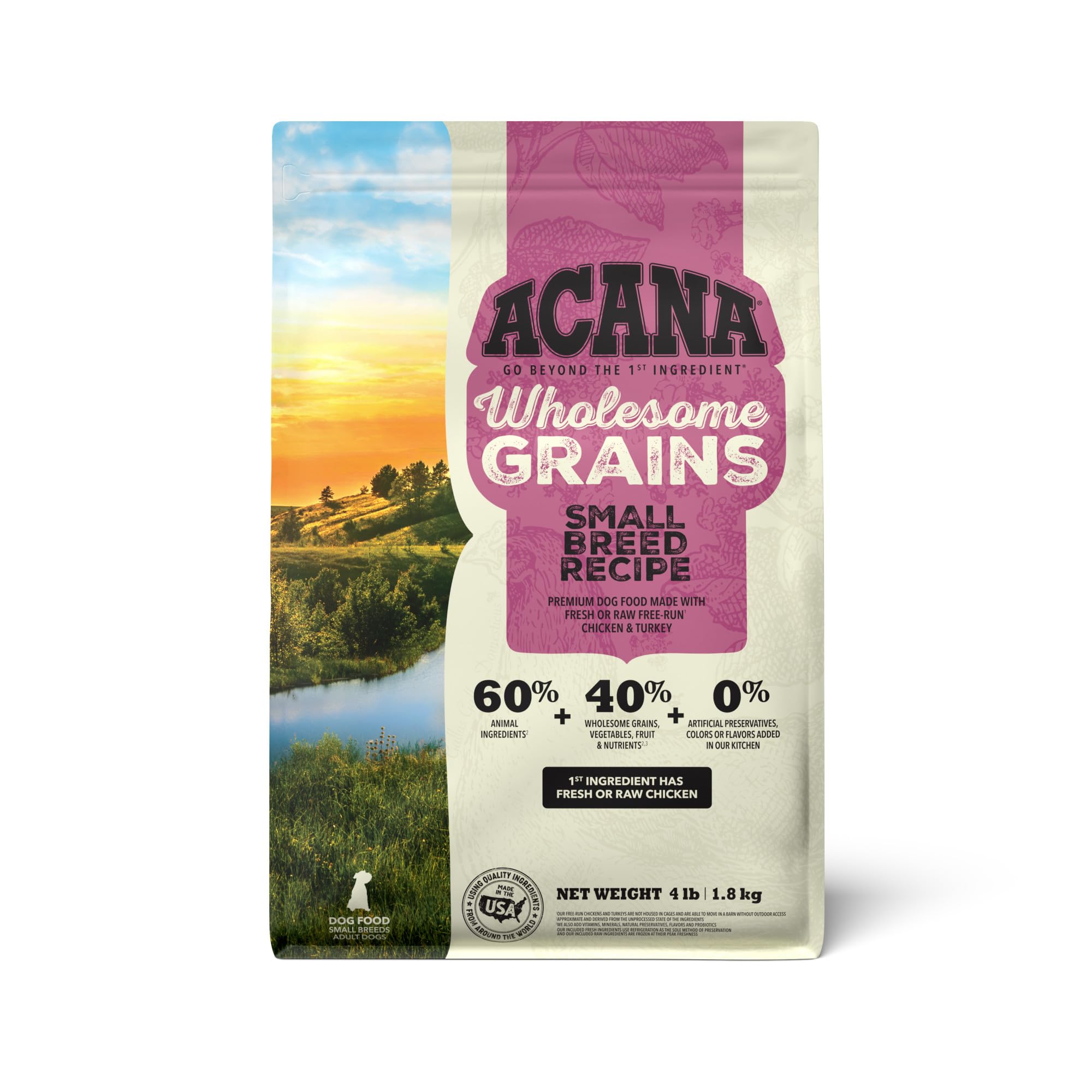 ACANA Wholesome Grains Dry Dog Food Small Breed Recipe Real Chicken Eggs and Turkey 4lb Bag