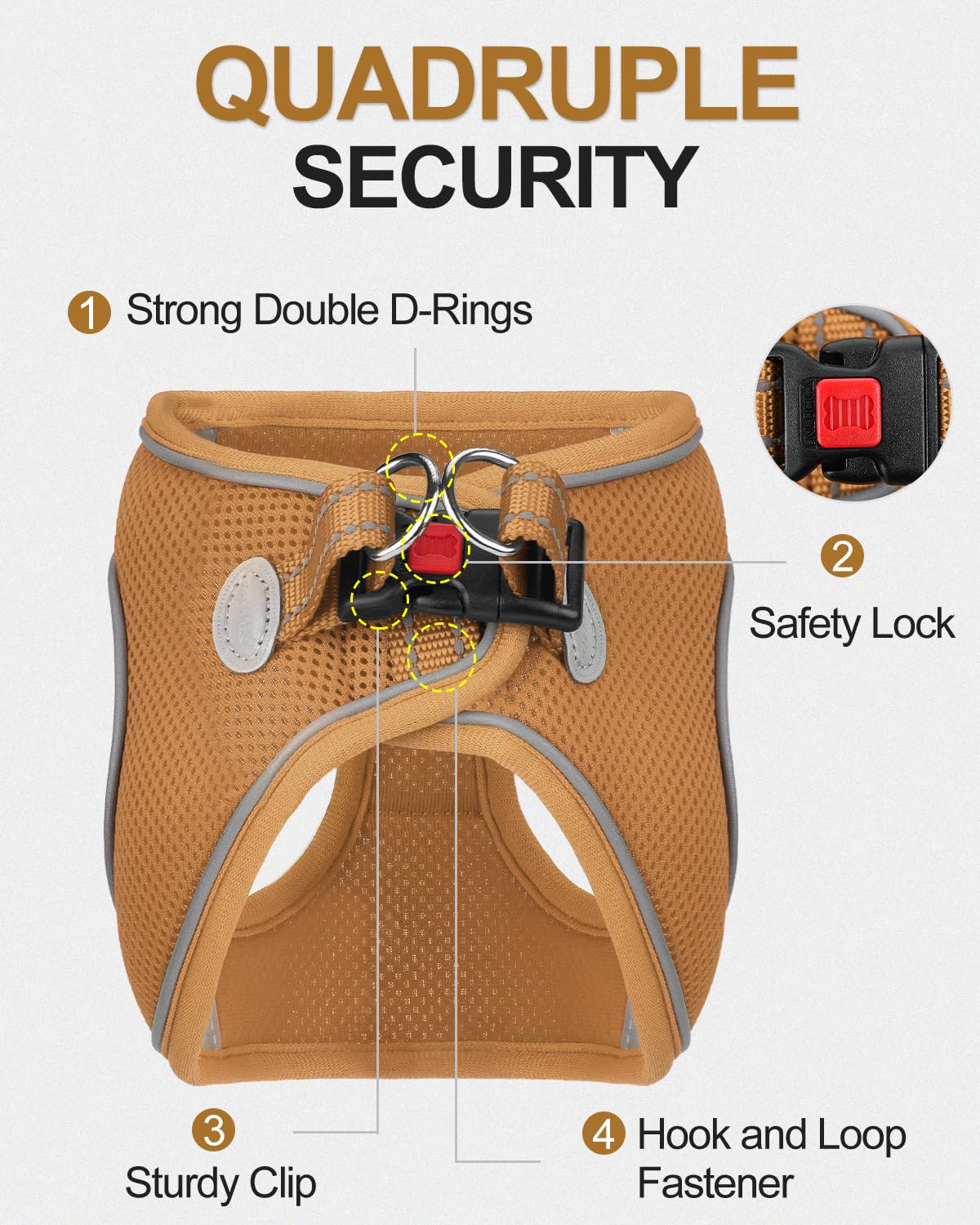 Joytale Step In Dog Harness,12 Colors,Breathable Mesh Vest Harness,Reflective Soft Padded Harnesses For Small And Medium Dogs,Brown,L