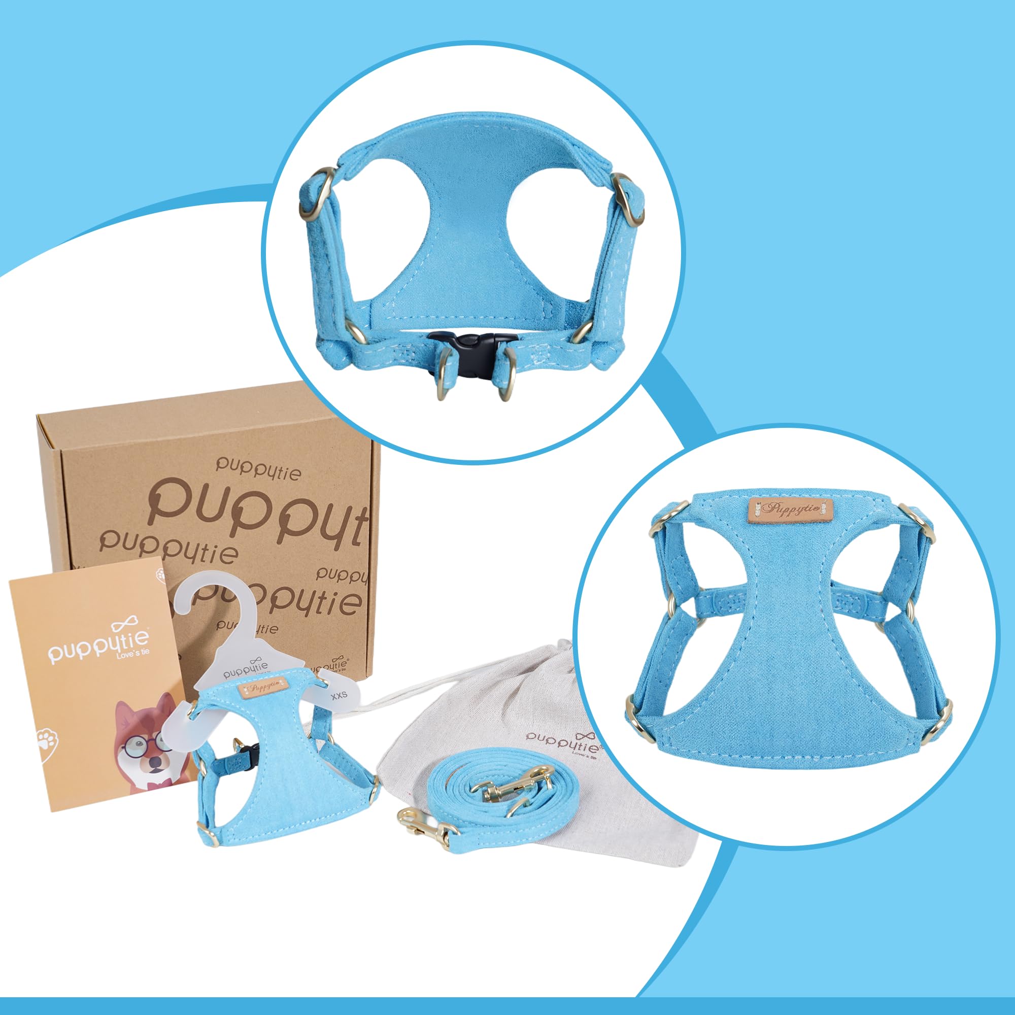Puppytie Ultra-Light No-Pull Xxs Dog Harness - Escape-Proof Adjustable Vest For Small Breeds (2.2-6Lbs)