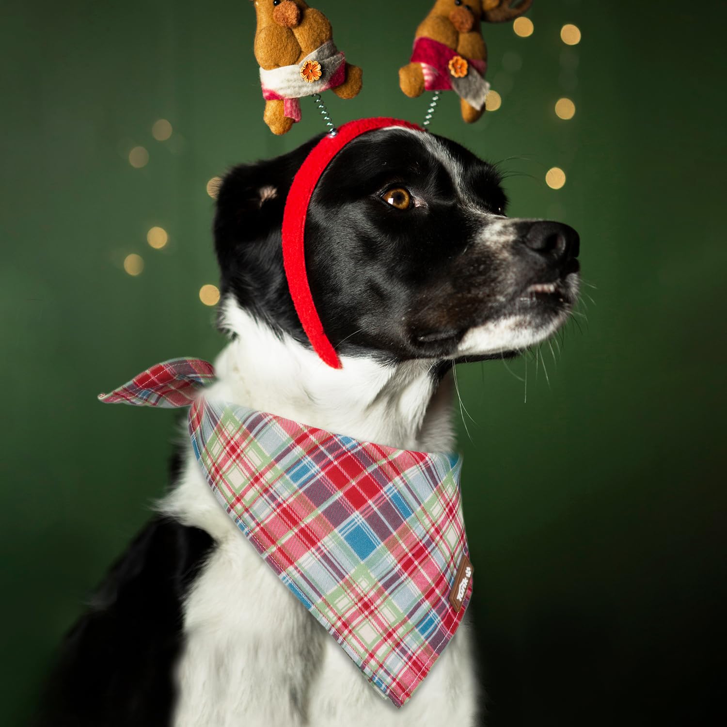 Tunkoo Dog Bandana Pretty Red Green Plaid Cotton Dog Scarf - Durable And Stylish Adjustable For Girl Small And Large Square Pupp