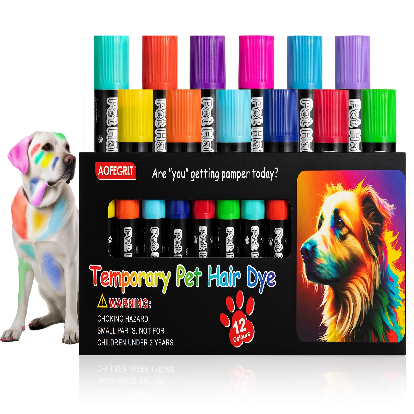 12 Pack Dog Hair Color Dye Temporary Non-Toxic Vibrant Colors Washable Pet Safe Paint For Dog Cat Animals