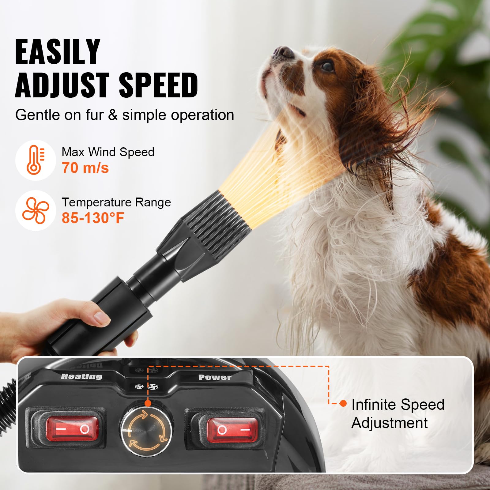 VEVOR Dog Dryer, 2800W/4.3 HP Dog Blow Dryer, Pet Grooming Dryer with Adjustable Speed and Temperature Control, Pet Hair Dryer w