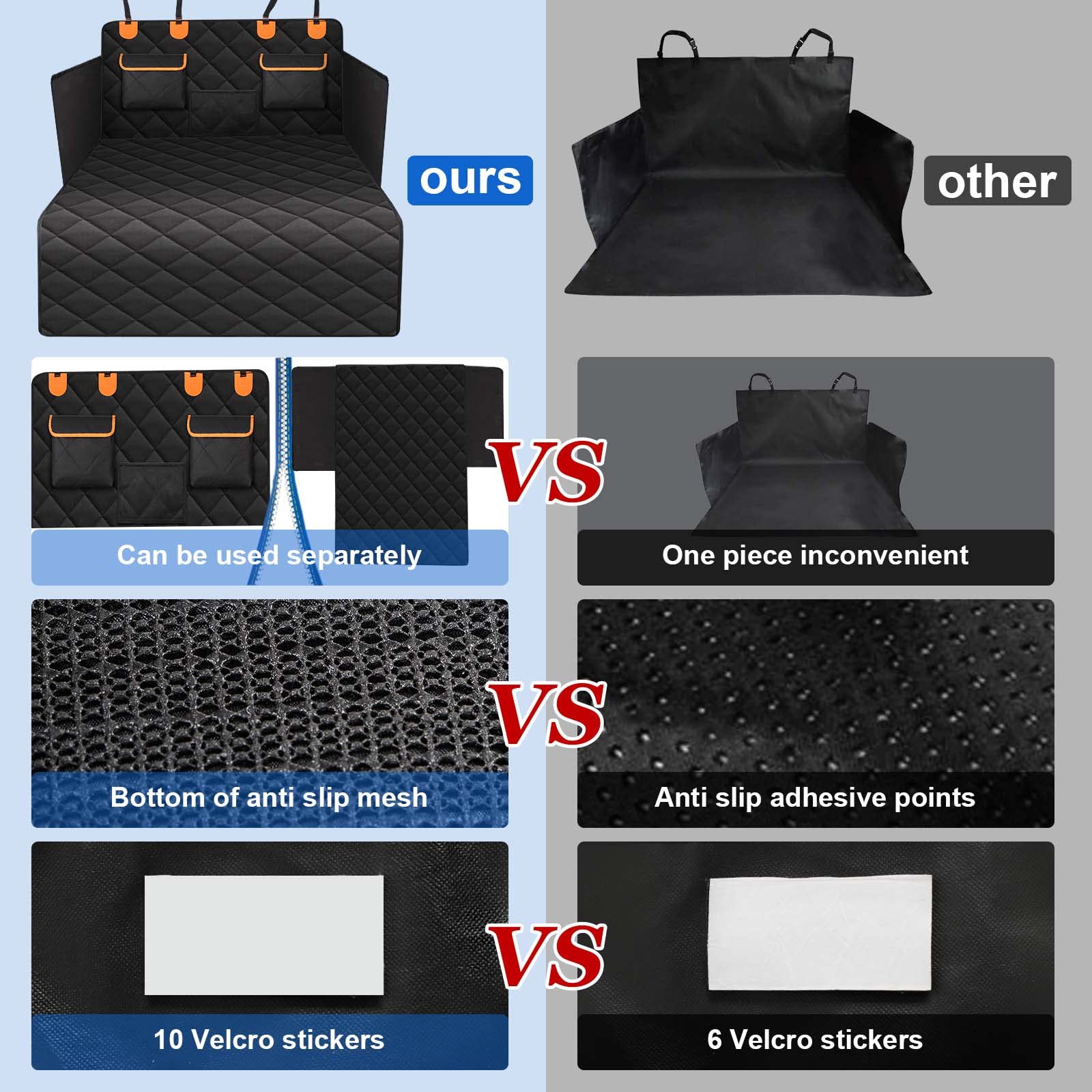 EasyHaWei 4-in-1 SUV Cargo Liner for Dogs, Non-Slip Water Resistant Pet Trunk Mat with Side Flaps Protector & Back Seat Organize