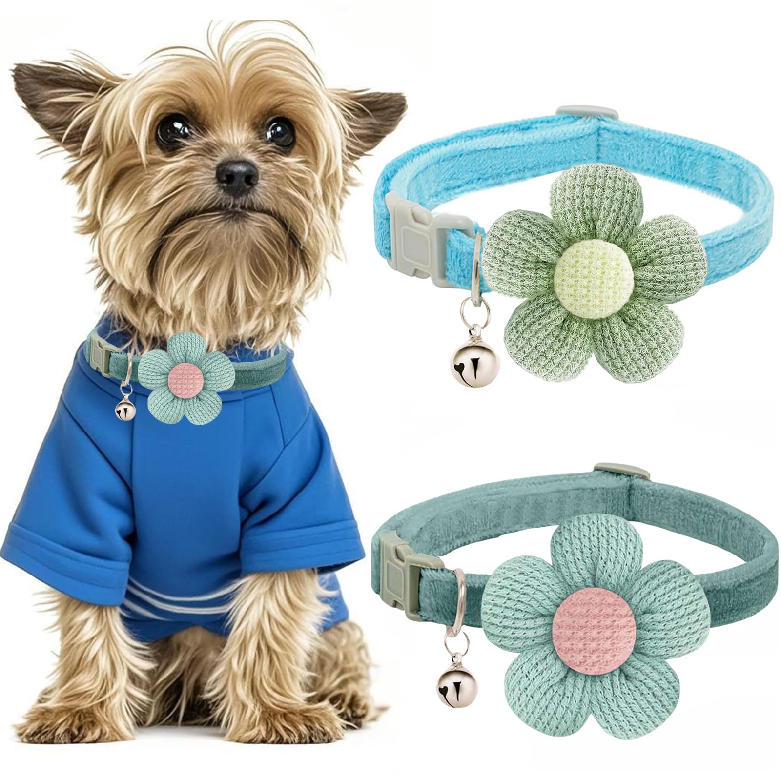 Puppy Collars For Litter, Small Dog Collar With Flower, Xs Dog Collars For Small Dogs With Bell For Girl Boy Little Dog (Green)