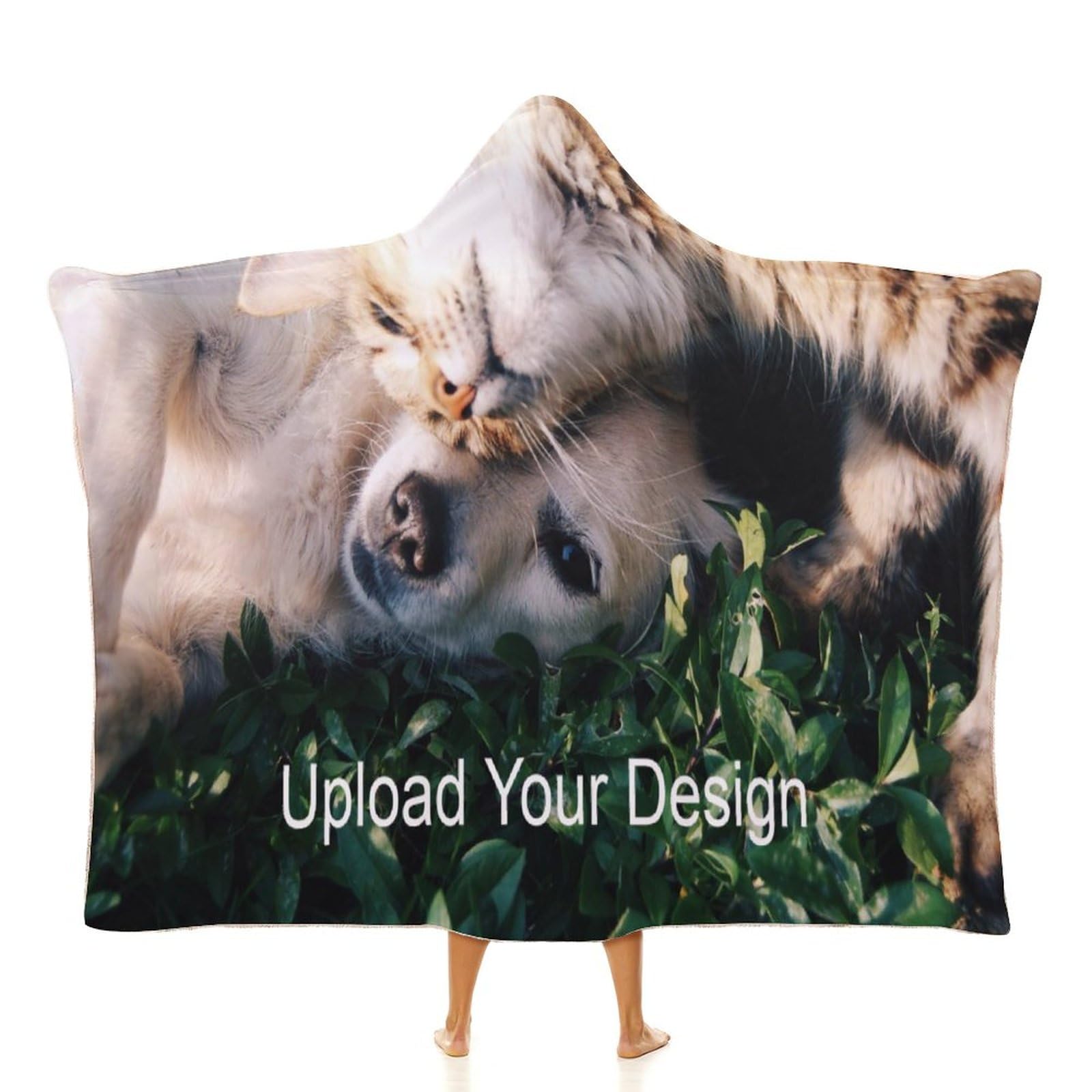 DEVONWIDE Custom Pet Blanket Cute Velvet Wearable Blanket Hoodie for Women 60 x 80, Funny Soft Warm Fuzzy Dogs Design Bones Pa