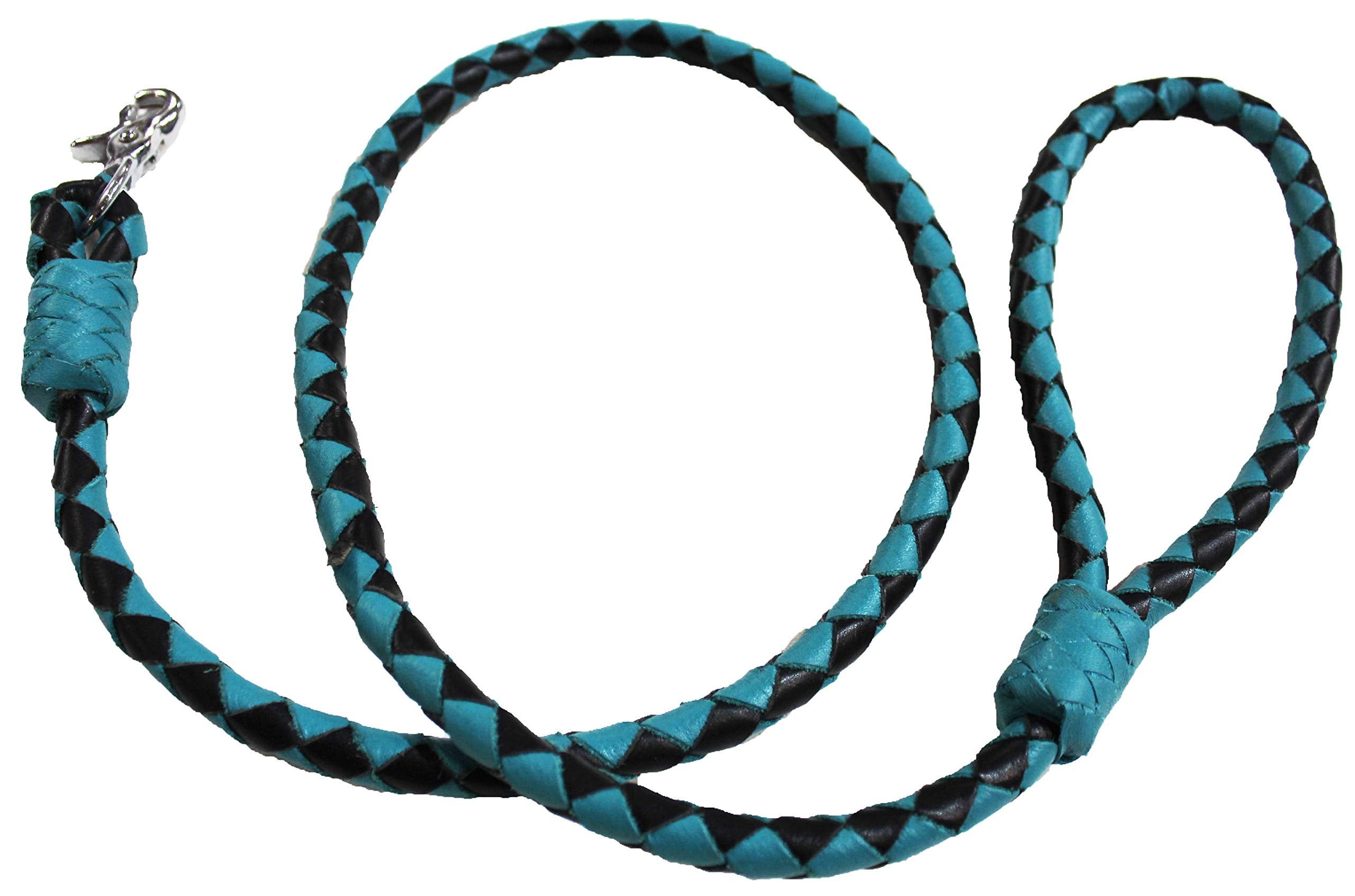 Challenger 6' Braided Leather Dog Collar Leash W/Swivel Snap Turquoise 60007Tr