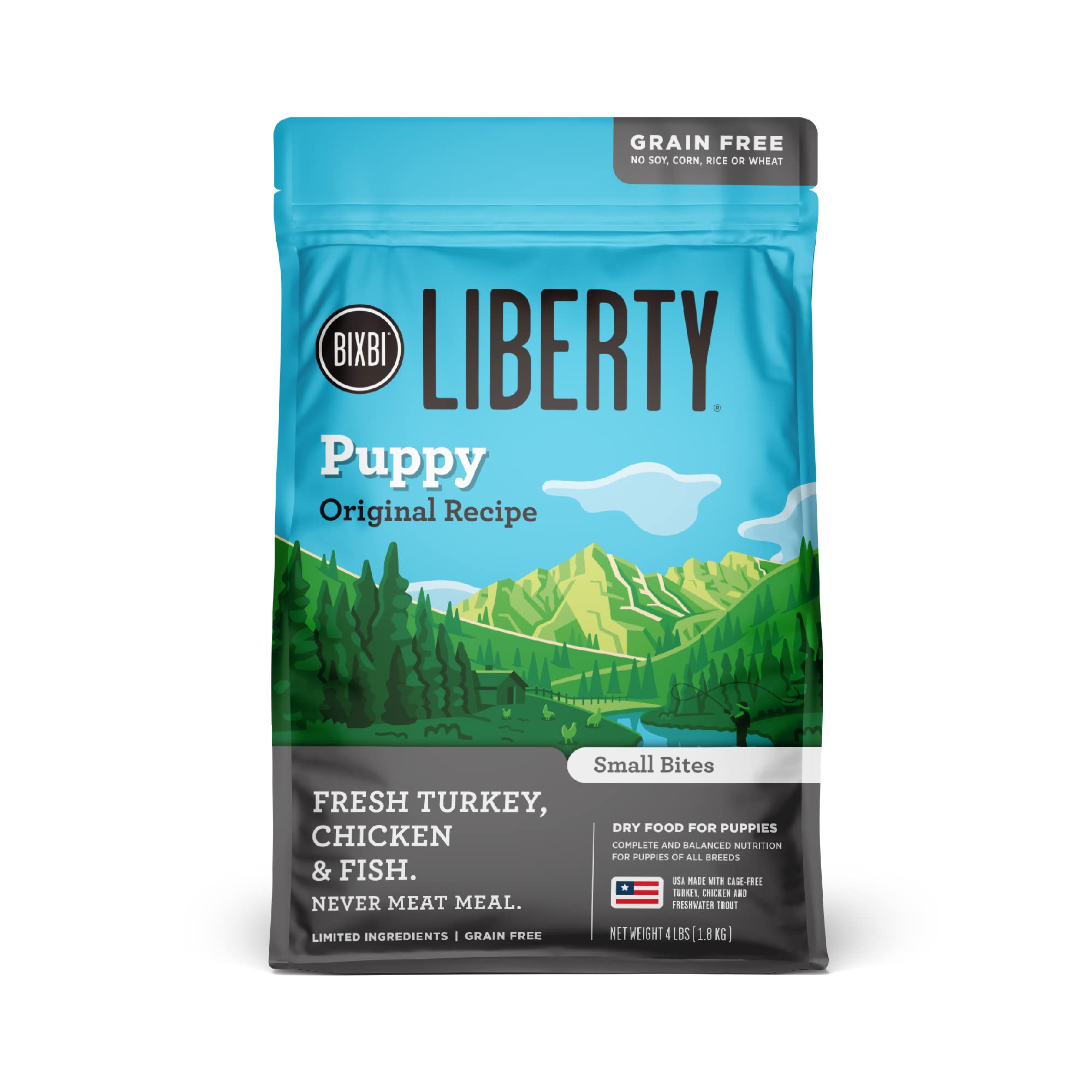 BIXBI Liberty Grain Free Dry Dog Food, Original Recipe Puppy, 4 lbs - Fresh Meat, No Meat Meal, No Fillers - Gently Steamed & Co
