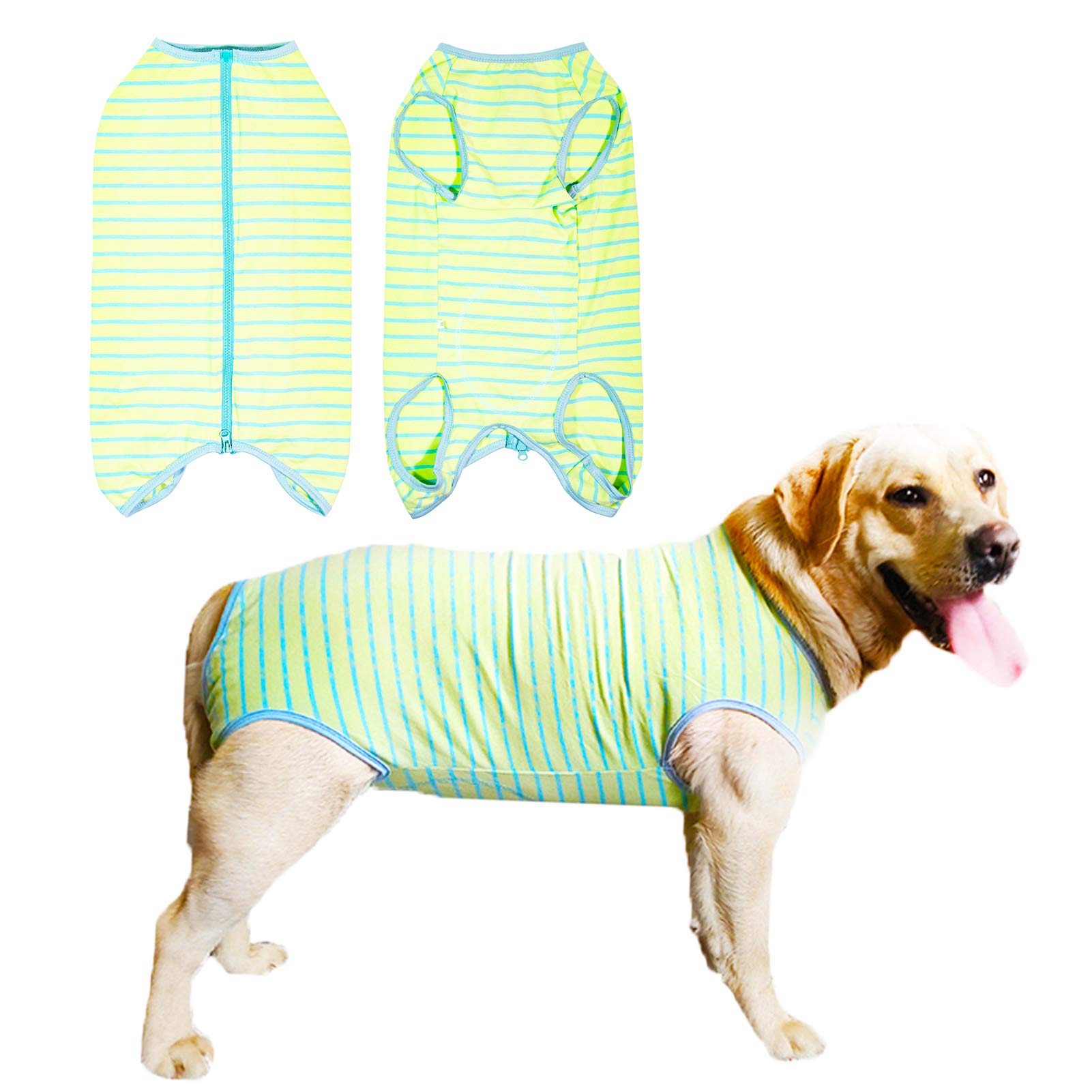 Dogs Recovery Suit Post Surgery Shirt For Female Male Dog, E-Collar Alternative Wound Protective Clothes (Green Stripe-5Xl)