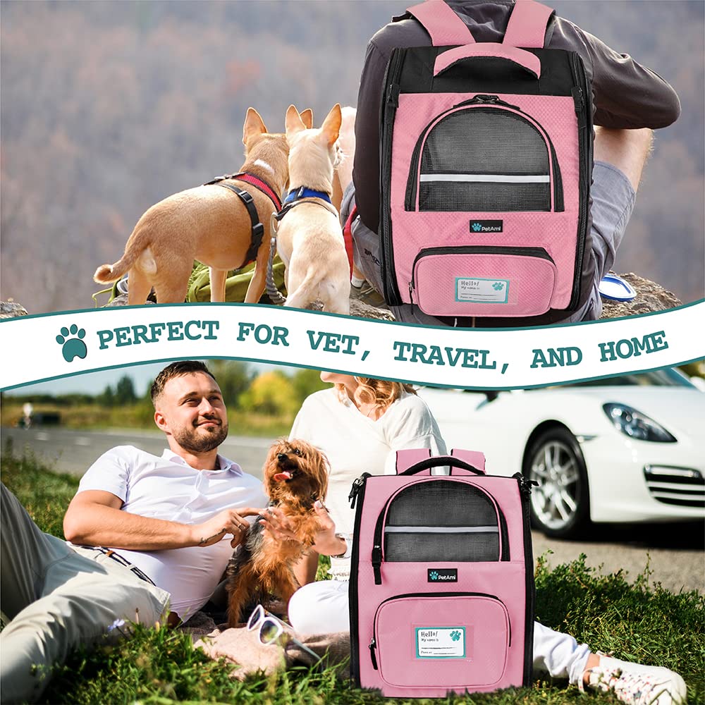 Petami Dog Backpack Carrier For Small Large Cat, Pet, Puppy, Ventilated Pet Hiking Backpack Travel Bag, Airline Approved Cat Backpack Carrier, Camping Biking Dog Bag Up To 18Lbs Pet, Pink