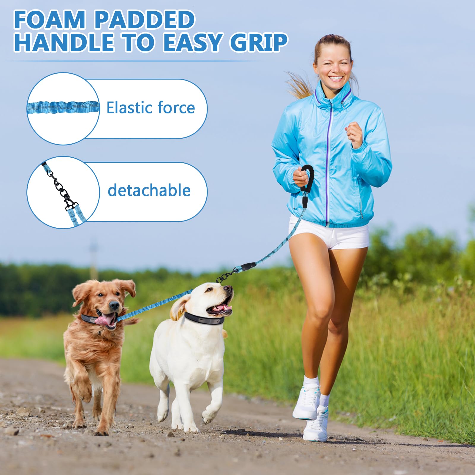 4 Way Dog Leash,No Tangle For Four Dogs, 3 In 1 Dog Leash With 360 Swivel, Shock Absorbing, Reflective Threads Comfort Foam Hand