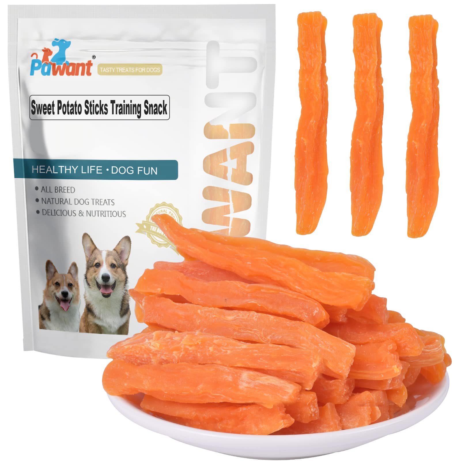 Pawant Sweet Potato Dog Treats no Rawhide for Small and Large Dog Sticks Puppy Training Snacks Grain Free 2lb