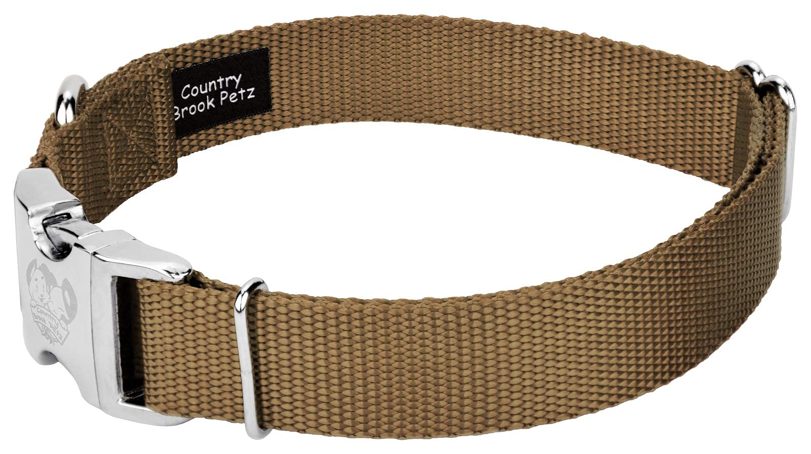 Country Brook Design - Vibrant 30+ Color Selection - Premium Nylon Dog Collar With Metal Buckle (Medium, 3/4 Inch, Coyote Tan)