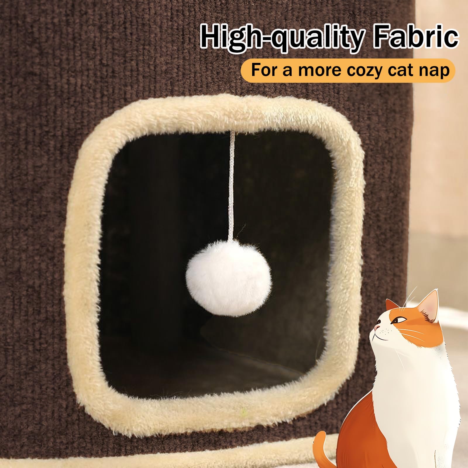 Pempet Cat House For Indoor Cats Beds, Multi-Level Cat Condo Foldable Cat Cave Coffee, 2L