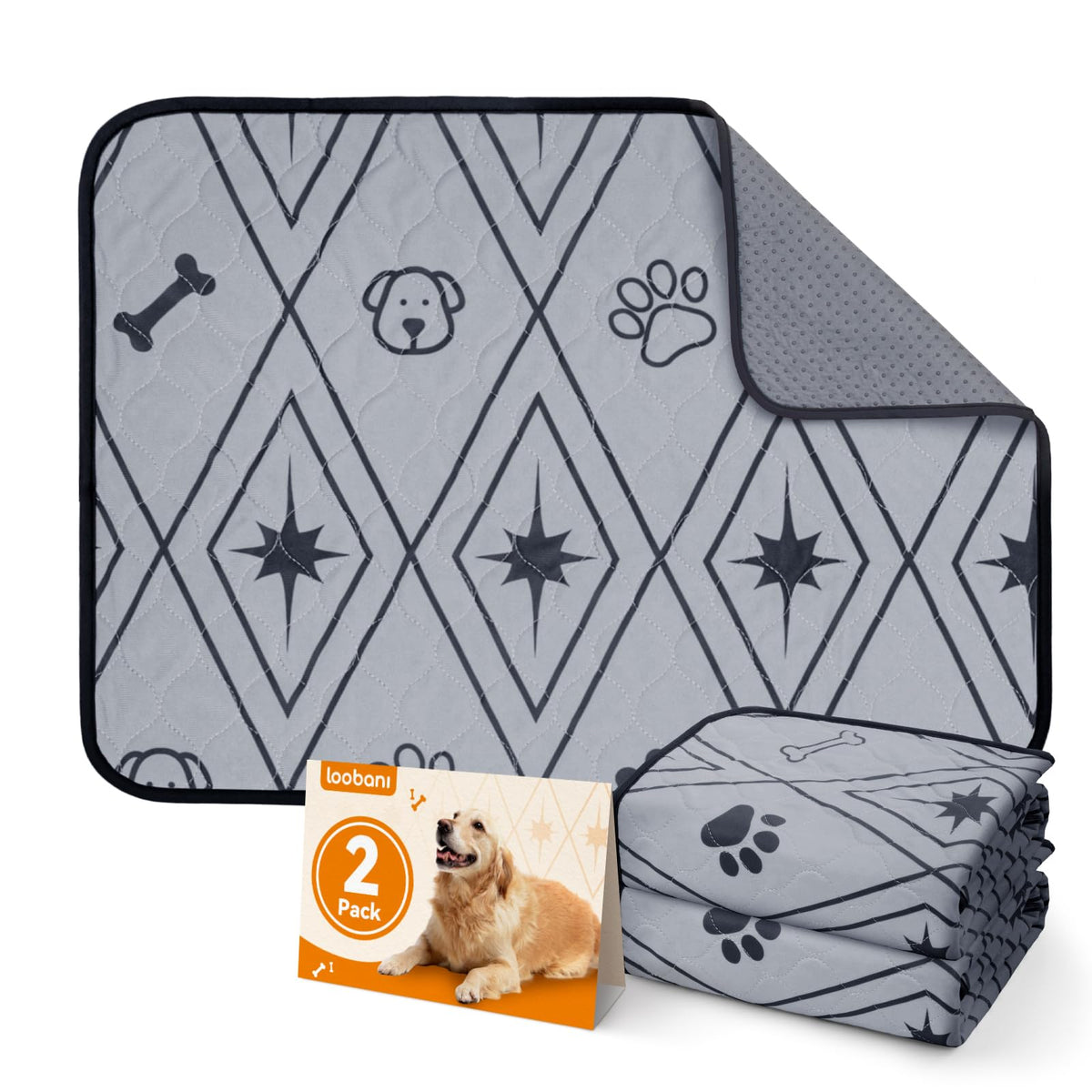 Loobani Washable Pee Pads For Dogs: 2 Pack 18''X24'' Reusable Pee Pads Dogs, Puppy Pad Washable Waterproof & Leakproof, Non-Slip