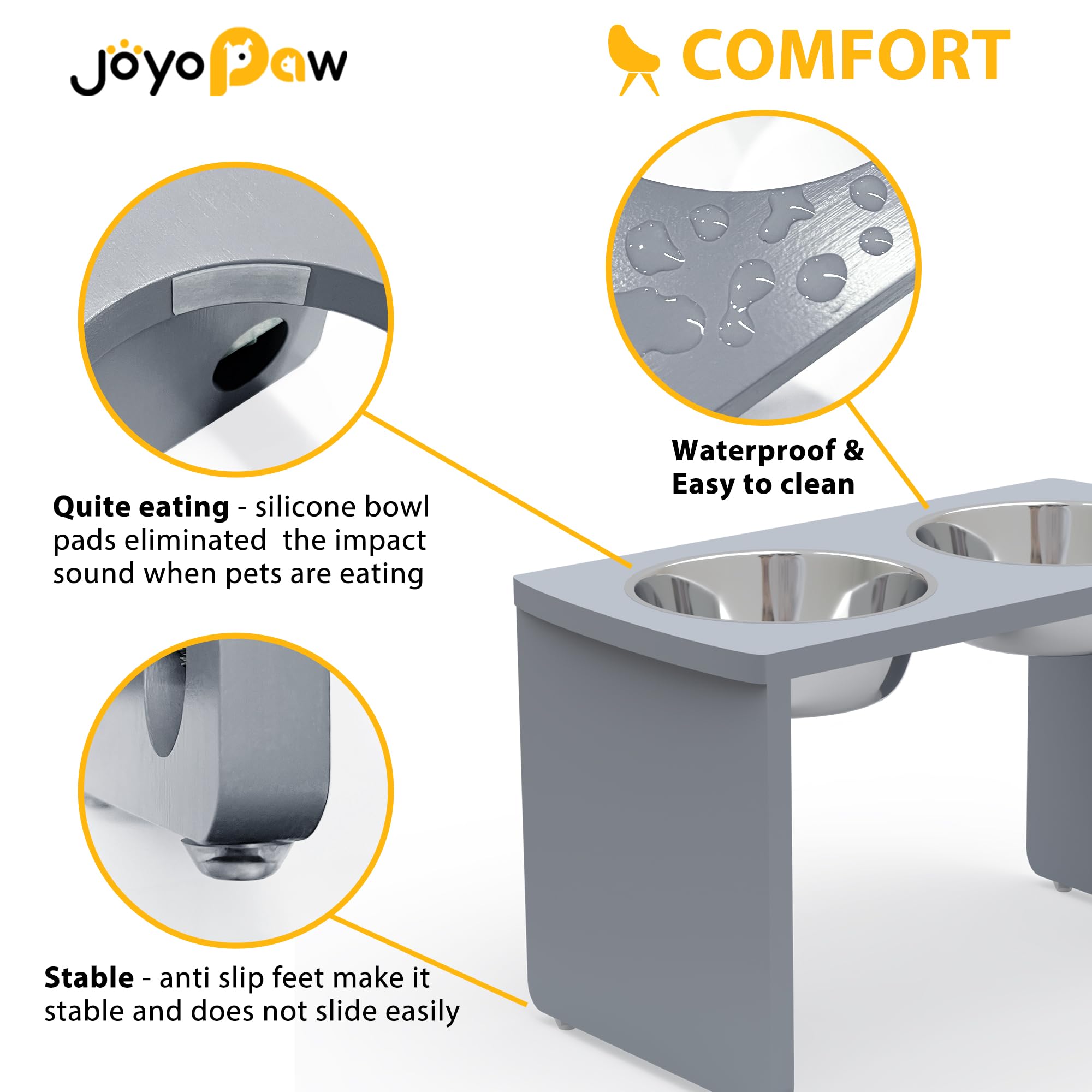 Elevated Dog Bowls, Bamboo Raised Dog Bowl For Large Dogs, With 2 Stainless Steel Bowls (13'' Tall-68Oz Bowl, Grey)