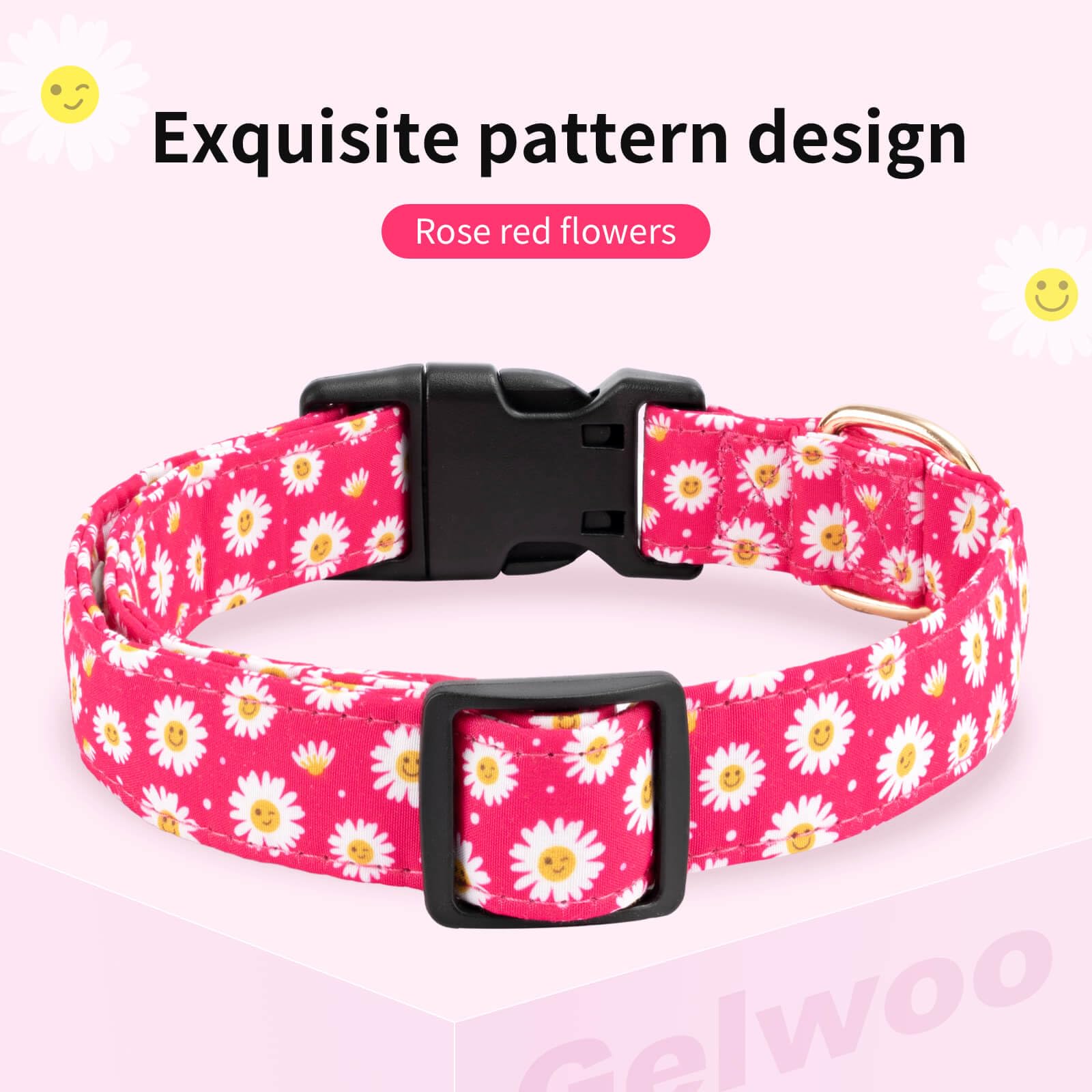 Gelwoo Cotton Dog Collar,Soft and Cute Puppy Collars with Flower Patterned Design for Girl Female Boy Dogs,Adjustable Buckle Pet