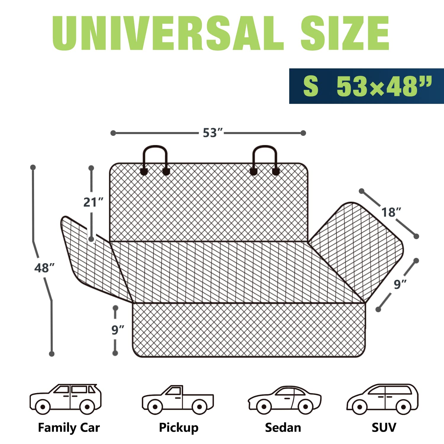 Nestroad Bench Dog Car Seat Cover For Back Seat,Waterproof Dog Seat Covers,Heavy-Duty And Nonslip Backseat Protector Cover For Cars,Trucks & Suvs (Black,53'×48')