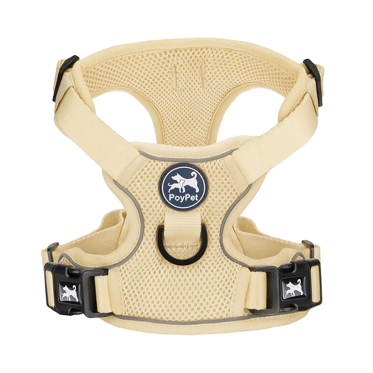 Poypet Reflective Soft Breathable Mesh Dog Harness Choke-Free Double Padded Vest With Adjustable Neck And Chest(Khaki,Xl)