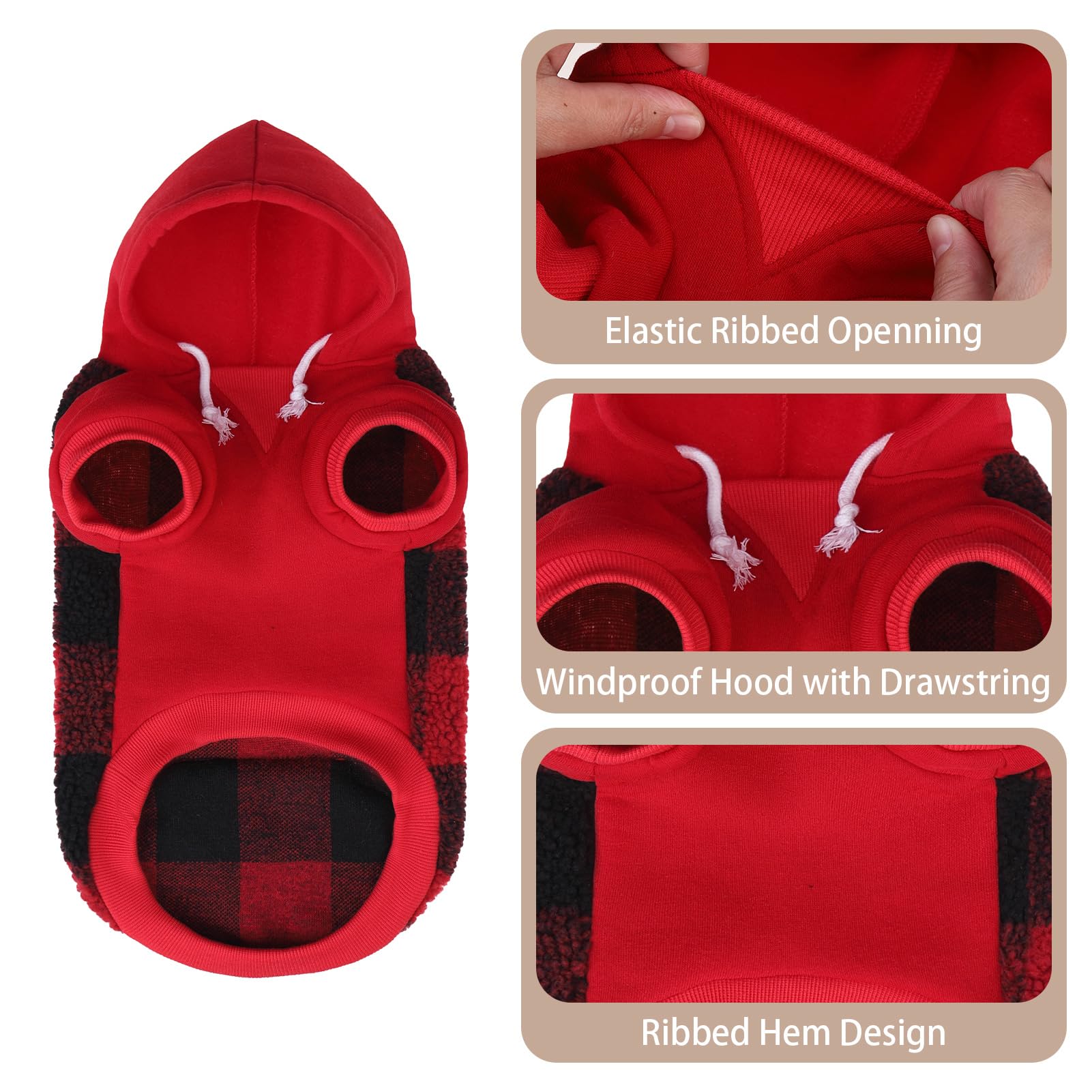 PUPTECK Dog Hoodie Puppy Sweatshirt Warm Dog Sweater Winter Clothes Cold Weather Coats for Small Medium Large Dogs, Red, M