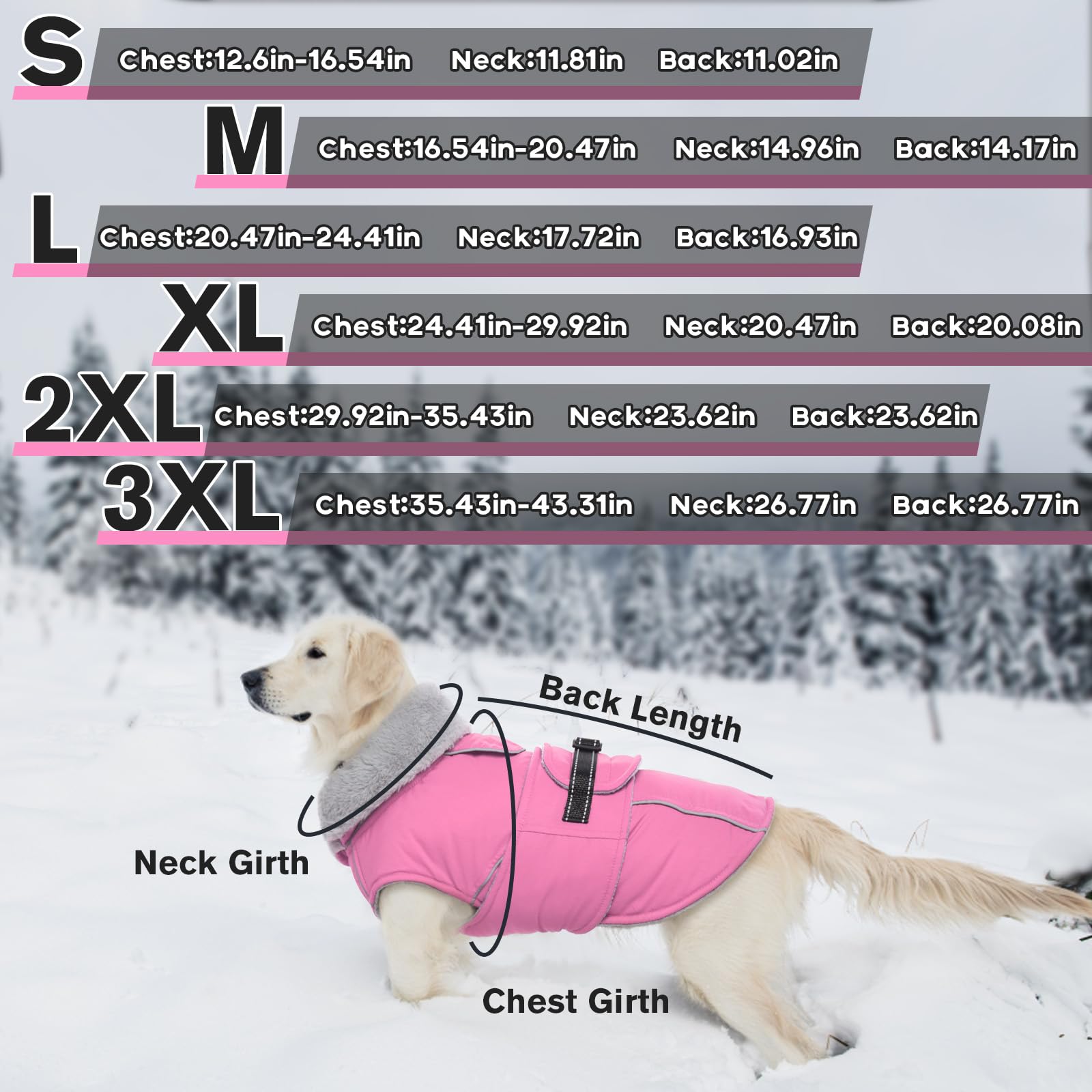 Lelepet Warm Dog Coat Reflective Dog Fleece Vest Waterproof Dog Jacket Windproof Dog Winter Coat Dog Cold Weather Coats With Adjustable Buckle Fleece Lining Dog Snowsuit Dog Coat For Medium Dogs, M