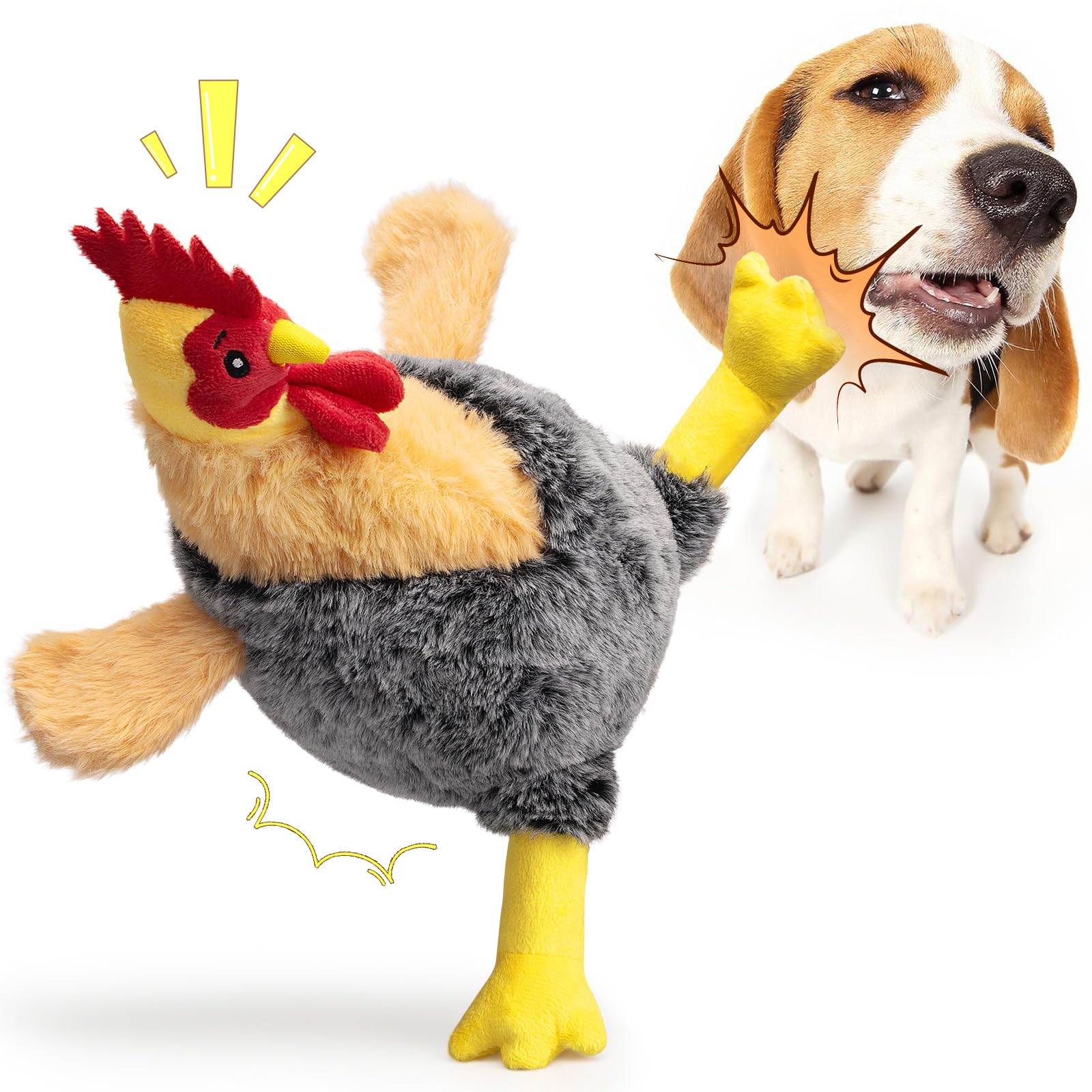 Squeaky Stuffed Dog Toys - Plush Chicken Chew Toy for Small, Medium & Large Dogs, Cute & Funny Interactive Puppy Toy with Crinkl