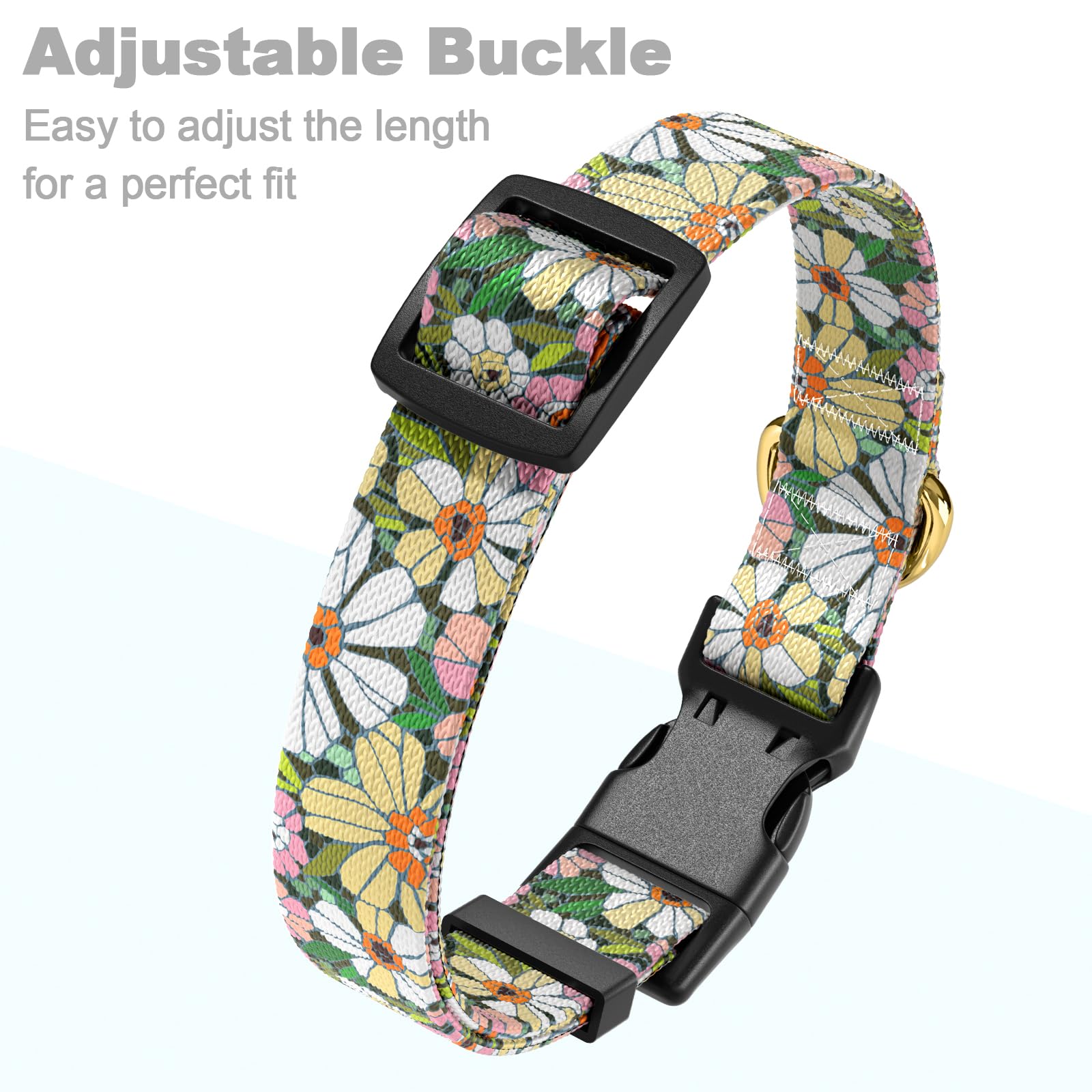 Rnivvi Dog Collar For Small Dogs, Floral Heavy Duty Adjustable Puppy Collar With Quick Release Buckle For Girl & Female, Pet Acc