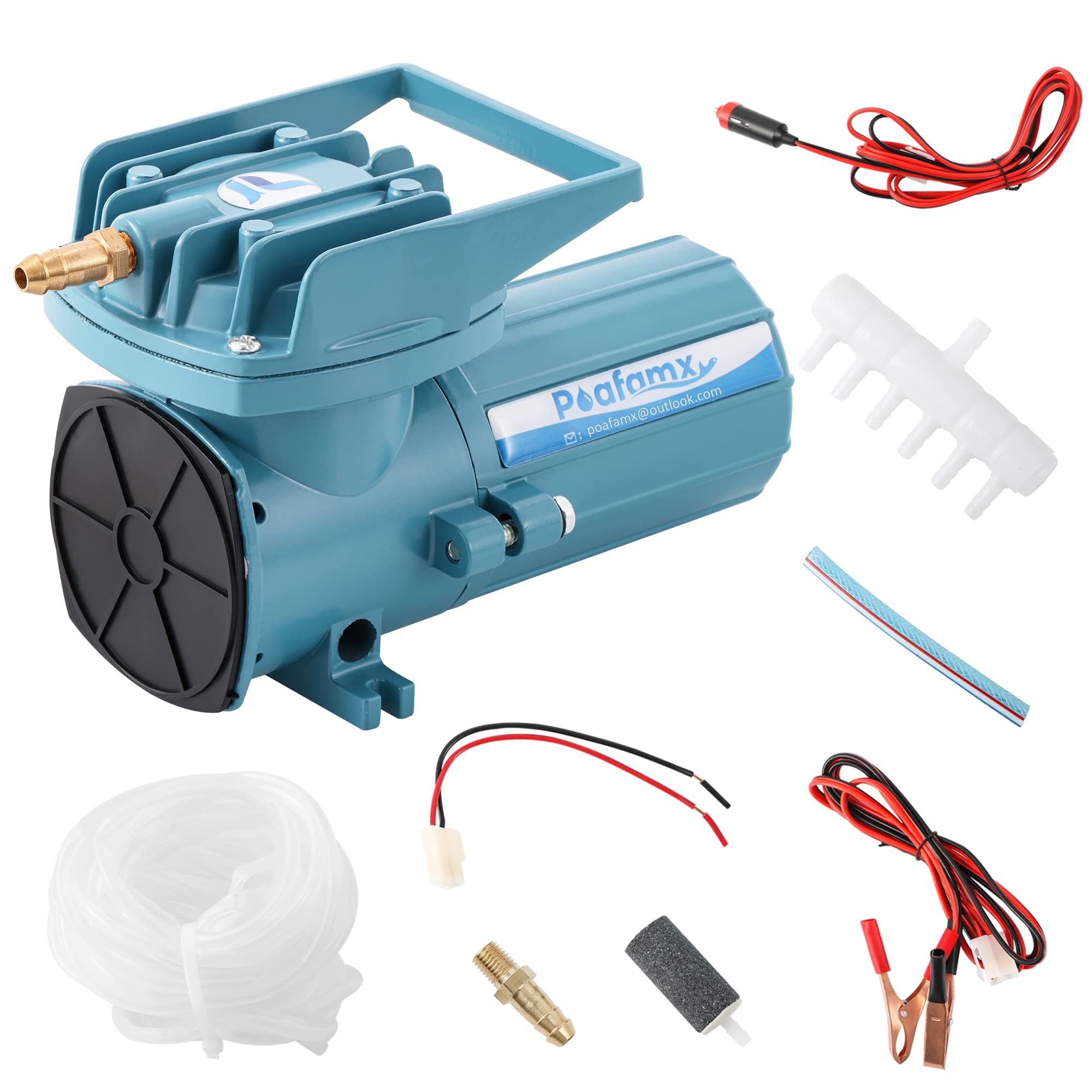 Poafamx DC 12V Pond Air Pump 18W Oxygen Aerator 6 Outlets 30L/Min Hydroponic Air Pump with Car Cable for Outdoor Fishing Aquariu