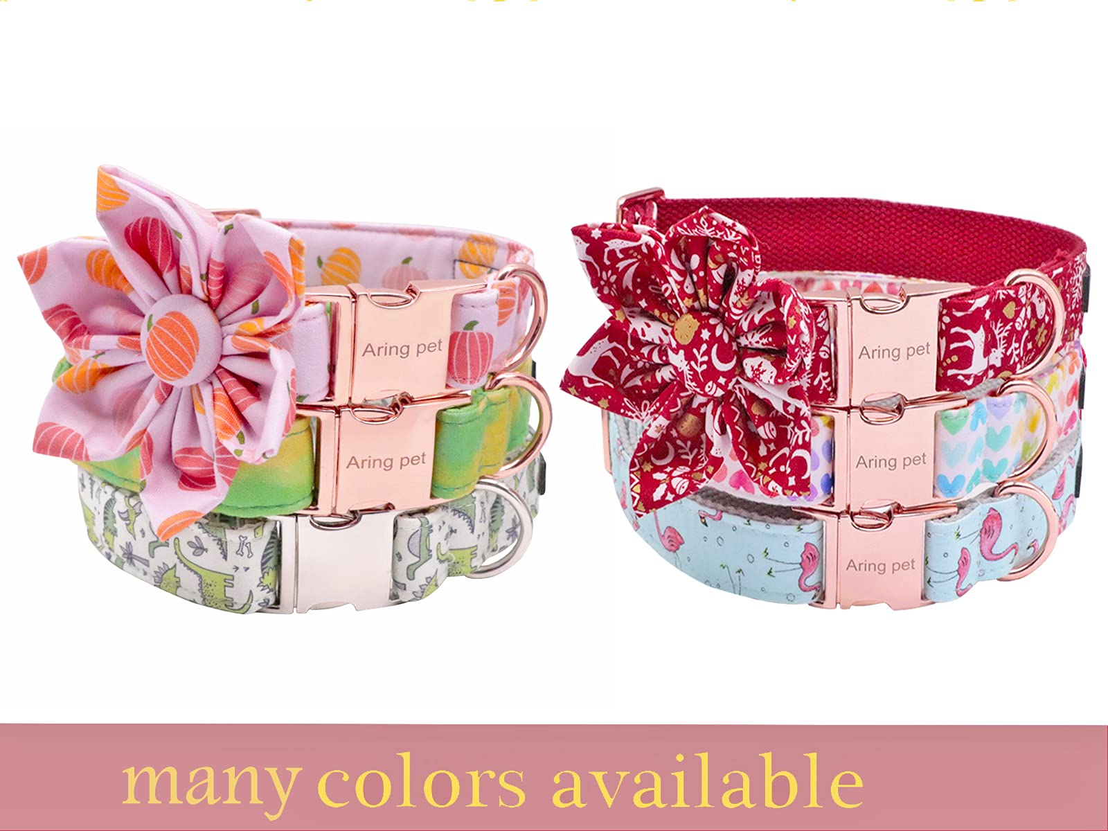 Aring Pet Dog Collar With Flower, Dog Collar With Detachable Flower, Adjustable & Nice Halloween Pink Pumpkin Dog Collar With Metal Buckle