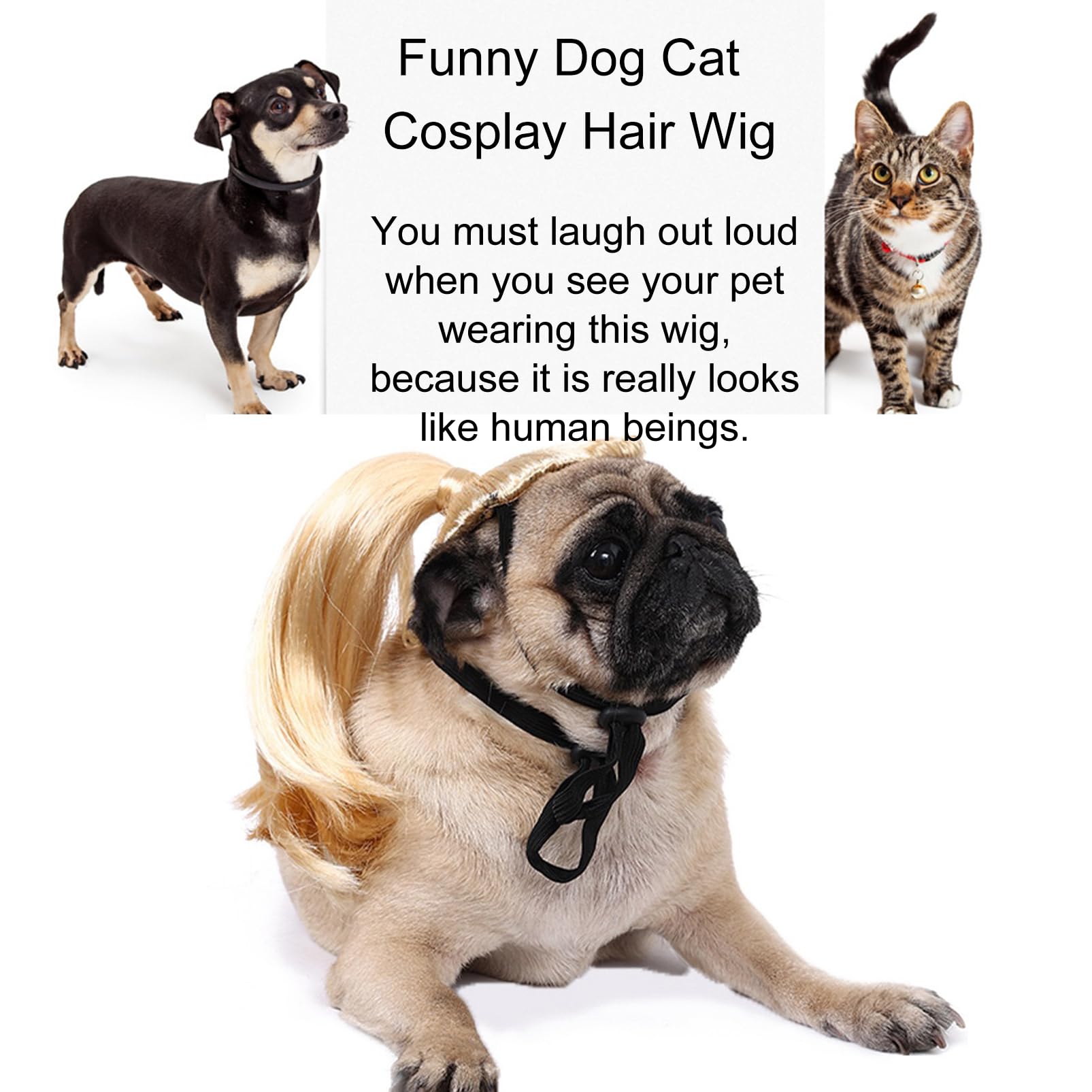 Kediciz Funny Dog Wig Pet Costumes, Cat Costume Synthetic Hairpiece Cosplay Wigs, Headwear For Halloween Christmas Festivals Par