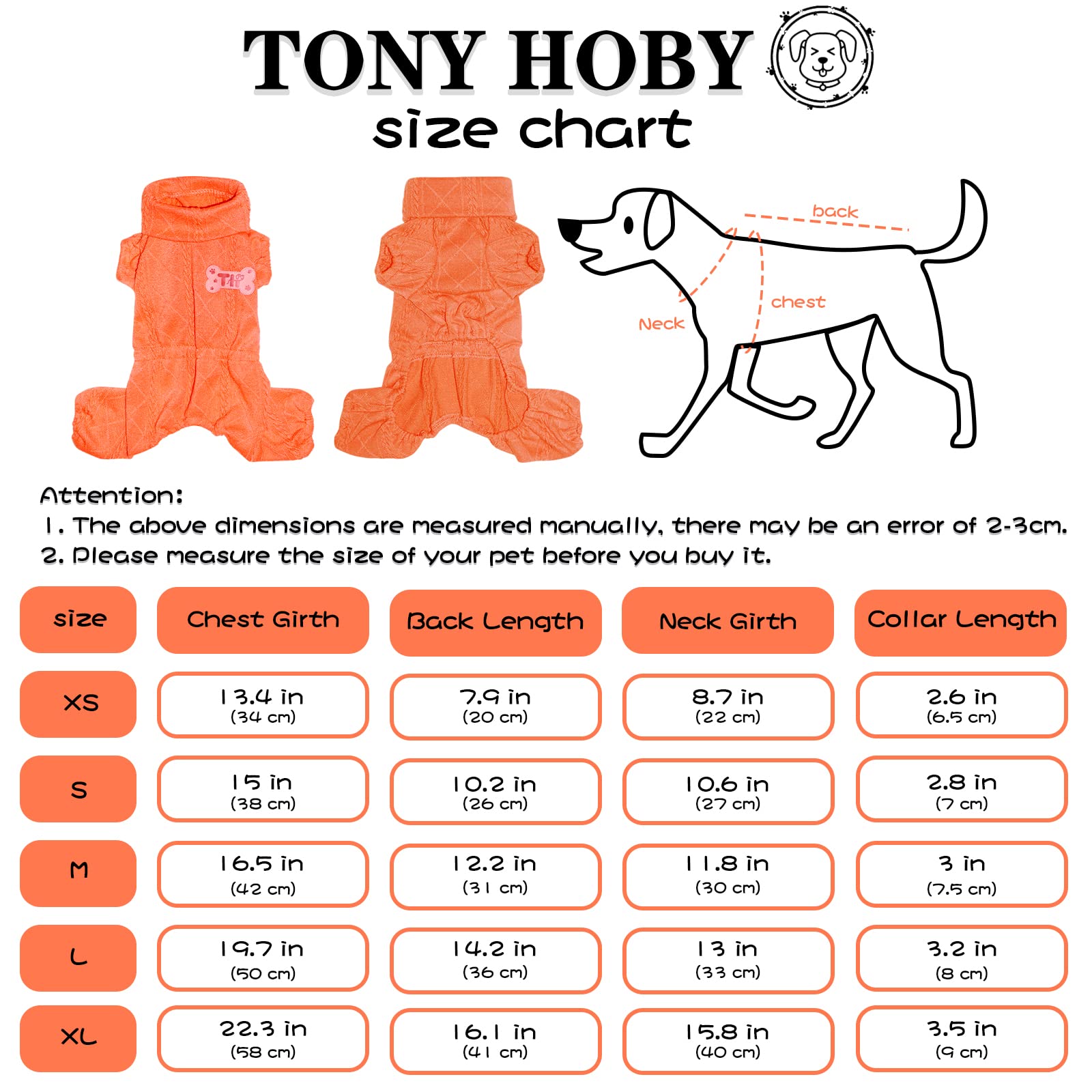 Tony Hoby Dog Sweater Shirts, Knitted Dog Sweater, Four-Legged Warm Dogs Shirts Sweaters For Small Medium Dogs (Orange, M)