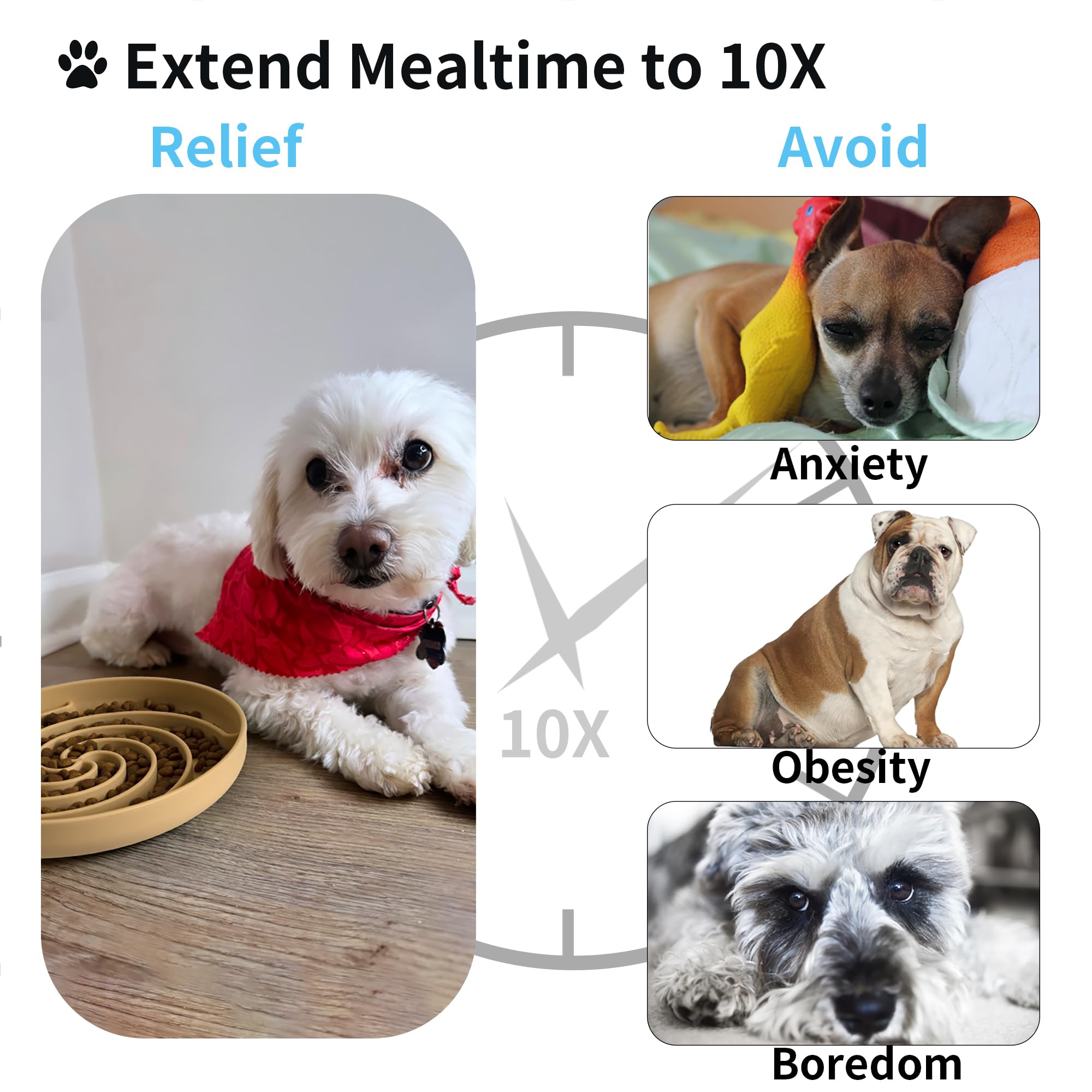 Bifeaw Dog Puzzle Bowl - Silicone Slow Feeder Dog Bowls for Healthy Eating - Puppy Slow Feeder Non-Slip Design Dishwasher Microw