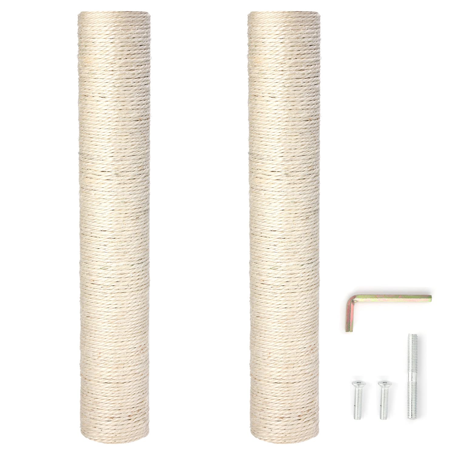 Powerking Natural Sisal Replacement Scratching Post, 15.7'' 2 Pieces M8 Cat Scratch Post Refill Pole Parts For Refurbishment, Include Screws (White)