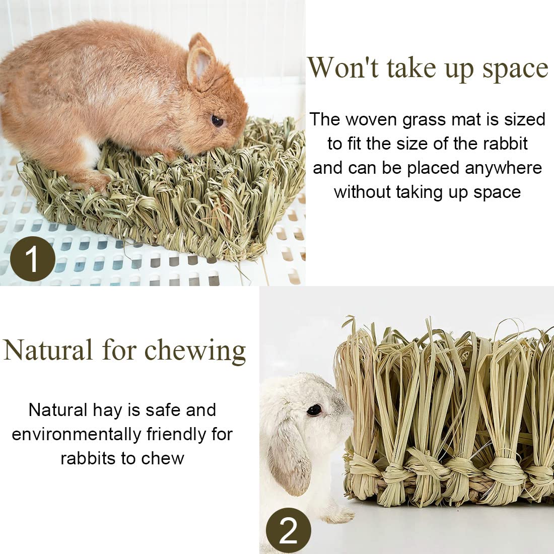 Hamiledyi Rabbit Grass Bed Bunny Natural Straw Woven Mat,Guinea Pig Hay Mat Chew Mat For Rabbit Guinea Pig Chinchilla Squirrel H