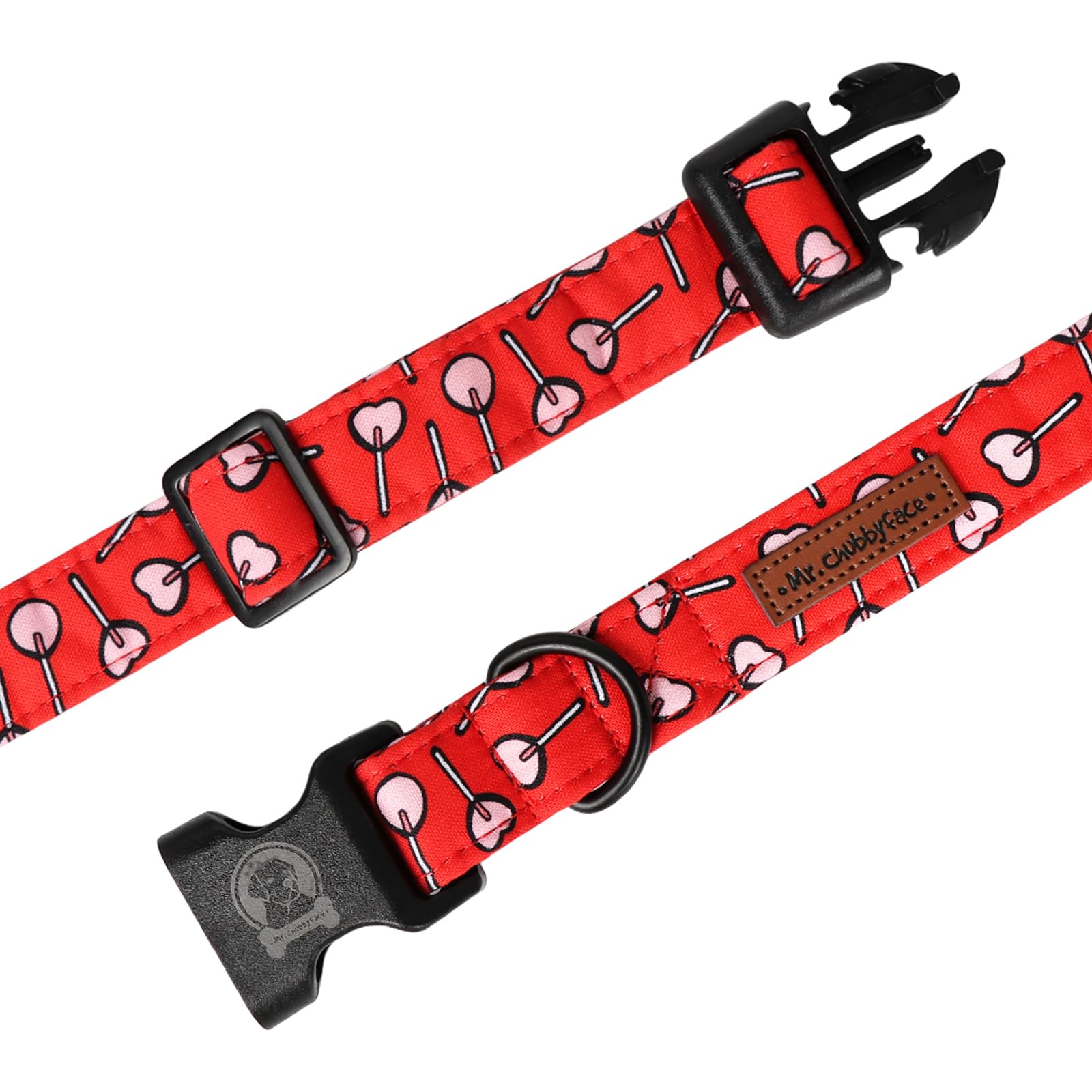 Mr. Chubbyface Valentines Dog Collar,Red Love Heart Cotton Dog Collar, Adjustable Valentine Girl Female Male Pet Collars With Qu